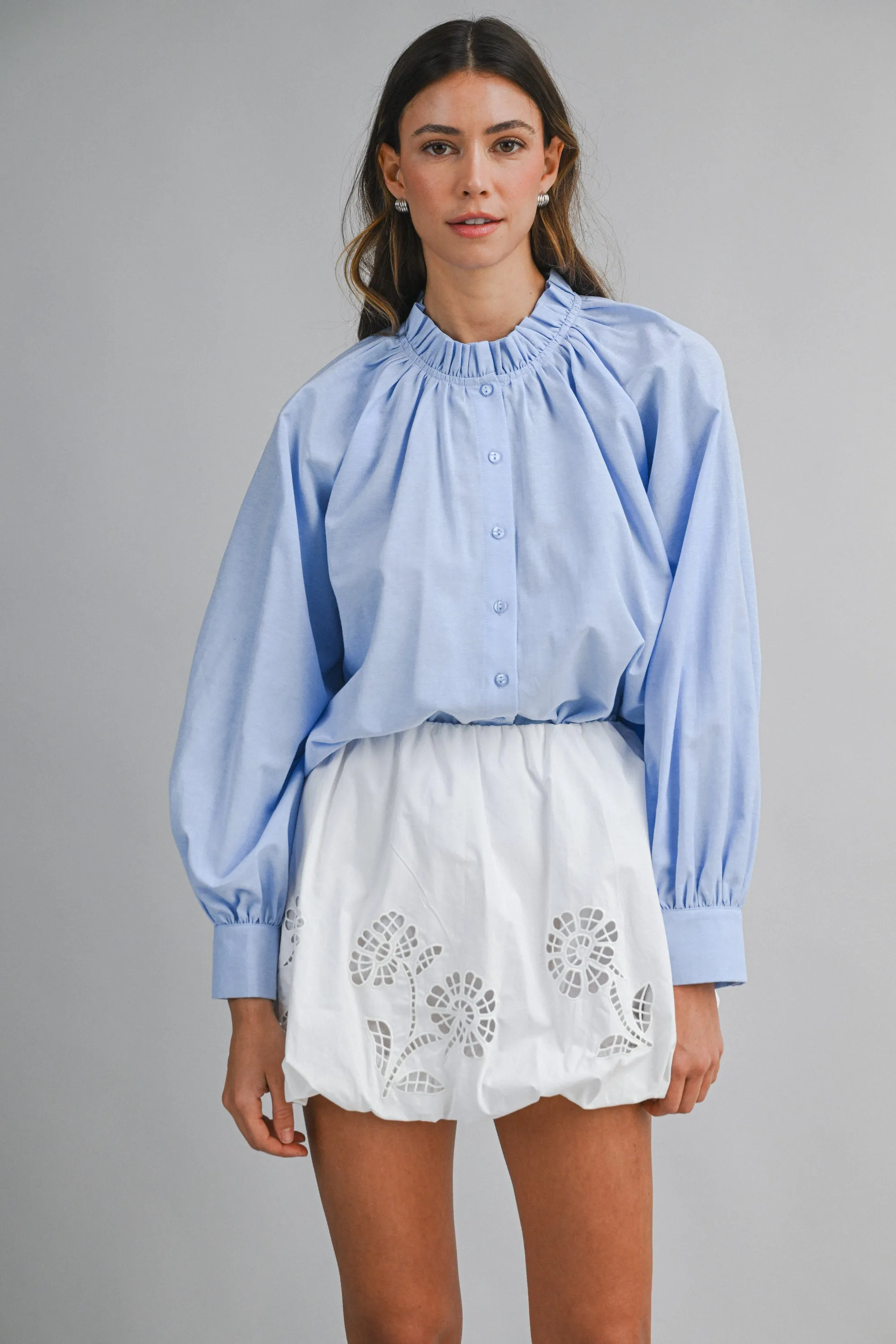MARA RUFFLE NECK LONG SLEEVE BLOUSE sold by MABLE