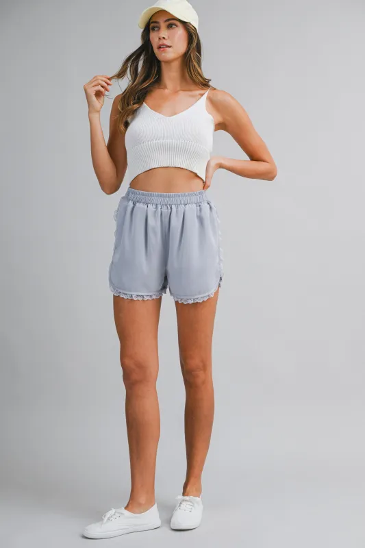 BLAISE LACE TRIM SATIN SHORTS made by MABLE