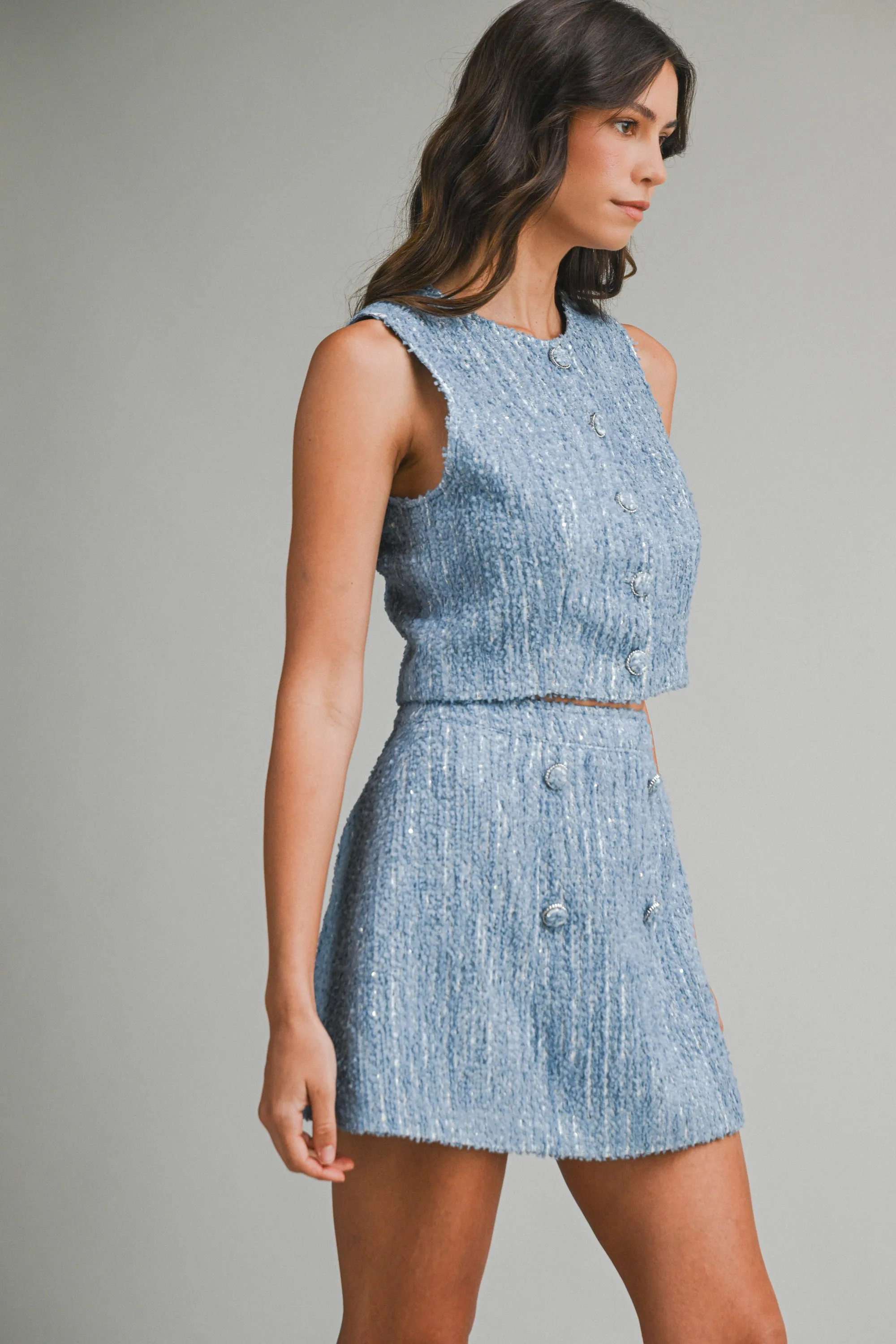 KAIYA SEQUIN TWEED TOP AND MINI SKIRT SET sold by MABLE product image thumbnail 3