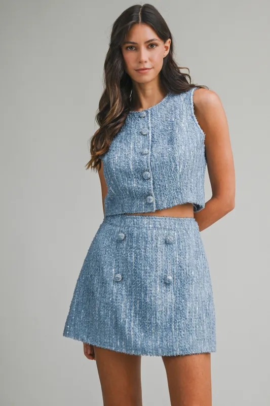 KAIYA SEQUIN TWEED TOP AND MINI SKIRT SET made by MABLE