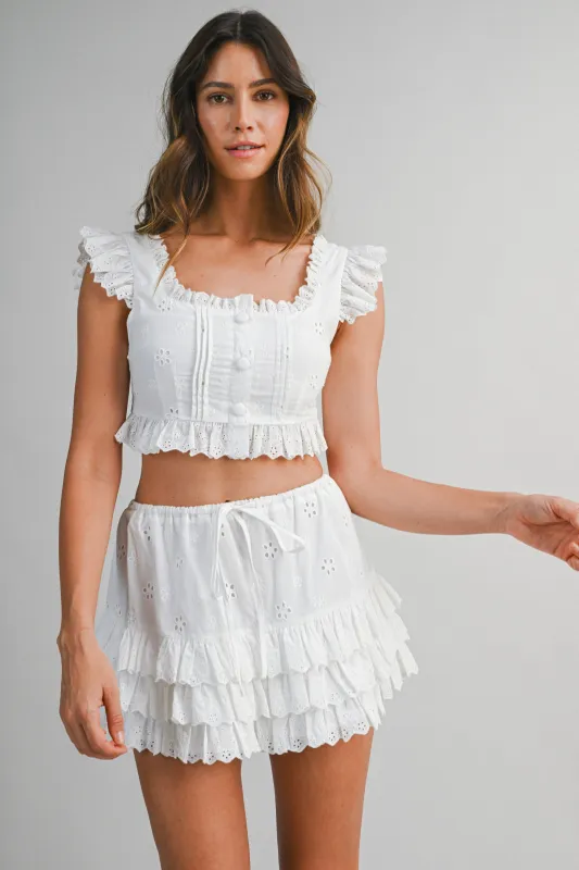 BILLIE EYELET CROP TOP AND MINI SKIRT SET made by MABLE