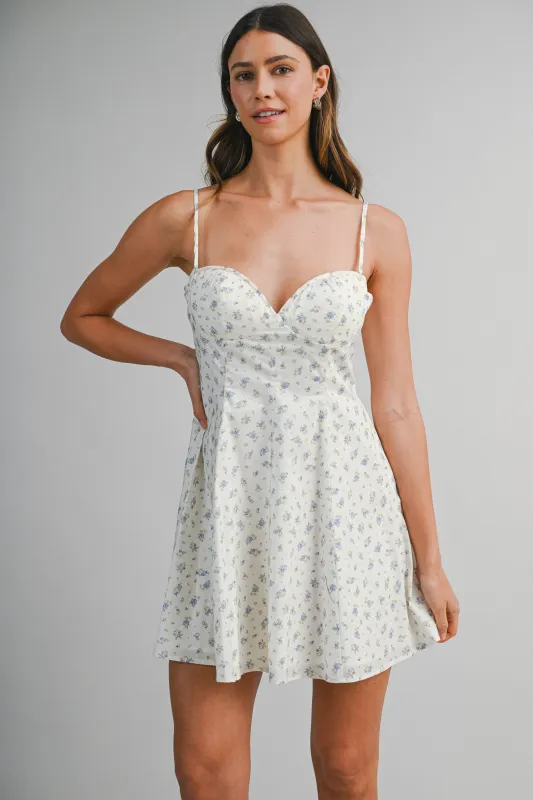 ILIANA DITZY FLORAL PRINTED FLARE MINI DRESS made by MABLE