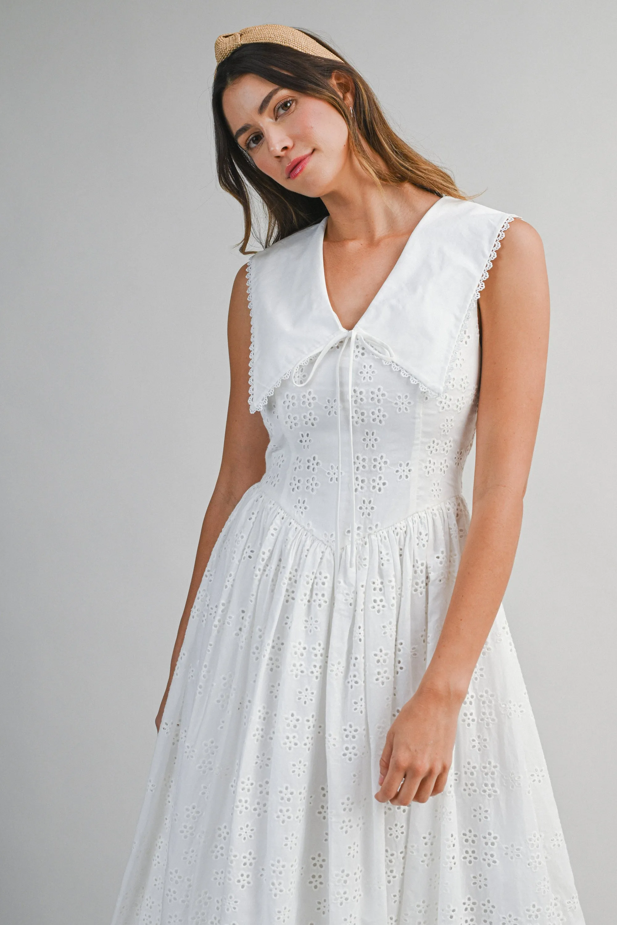 PALOMA BIB COLLAR EYELET MIDI DRESS sold by MABLE product image thumbnail 5