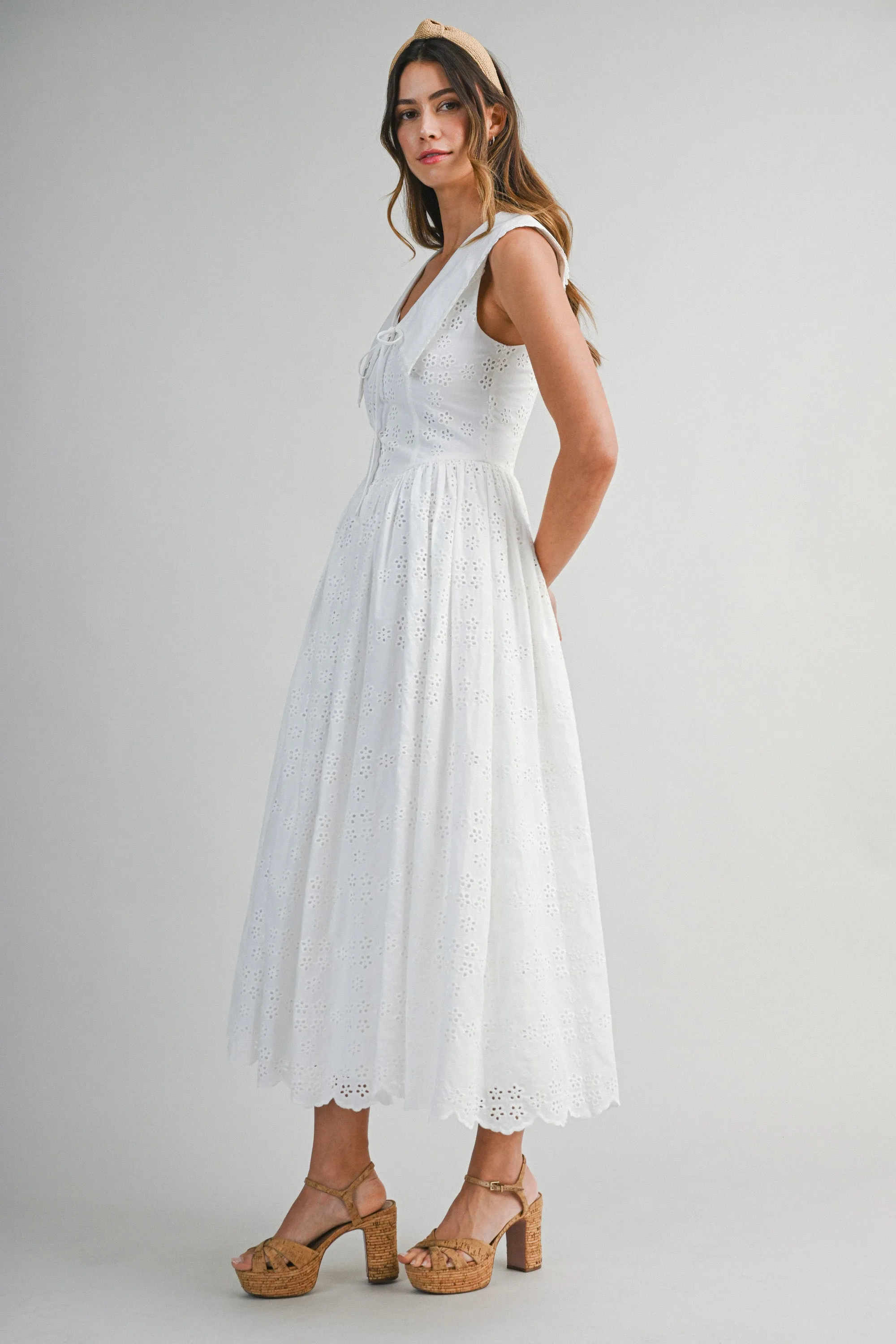 PALOMA BIB COLLAR EYELET MIDI DRESS sold by MABLE product image thumbnail 3