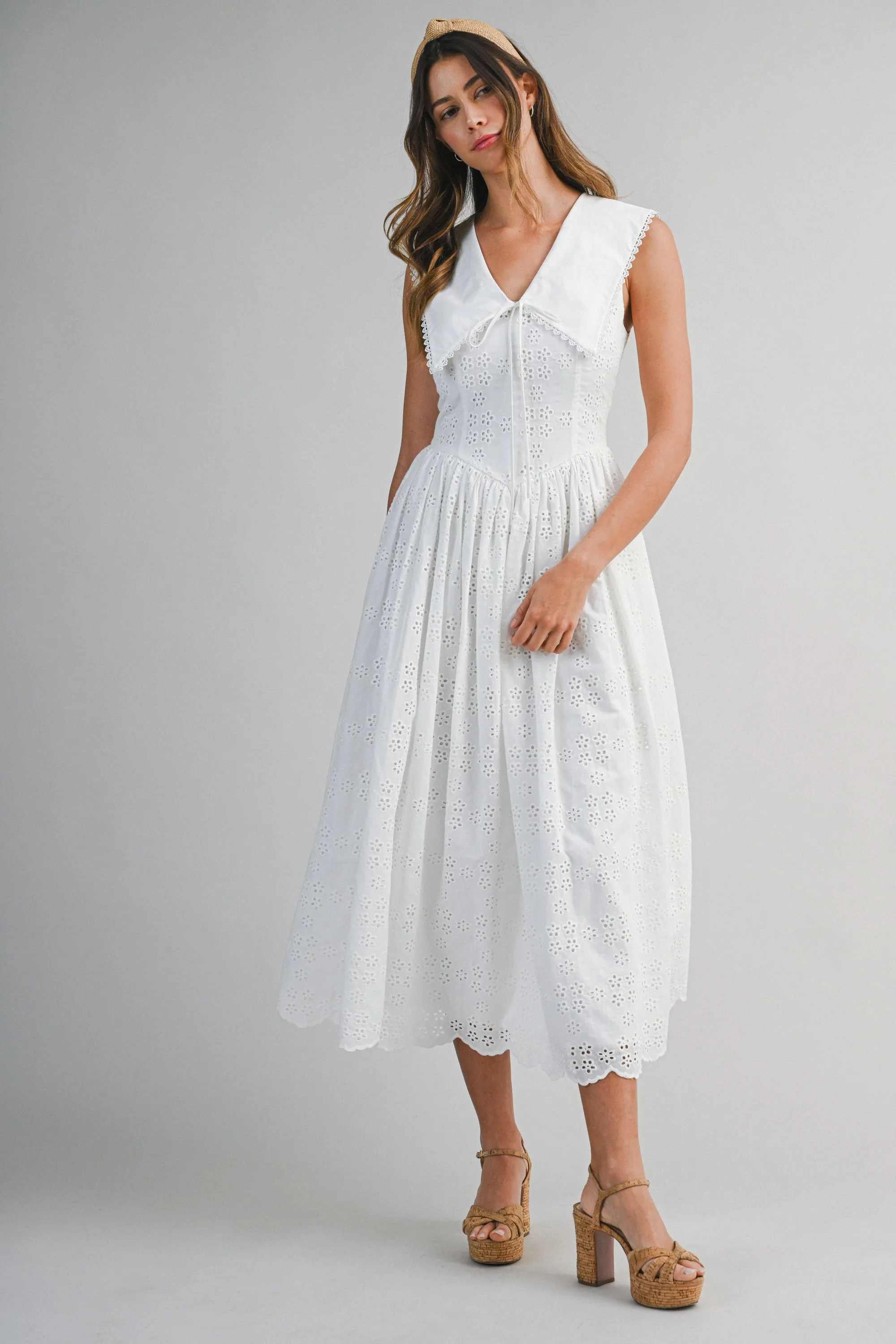 PALOMA BIB COLLAR EYELET MIDI DRESS sold by MABLE product image thumbnail 2