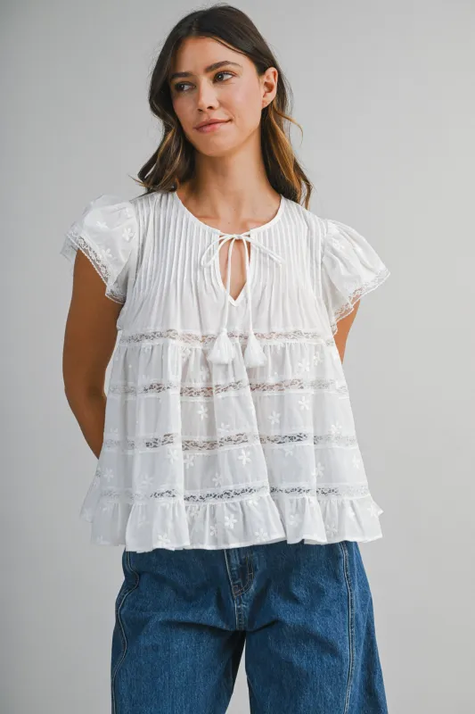 ATHENA FLOWER EMBROIDERED SHORT SLEEVES TOP made by MABLE