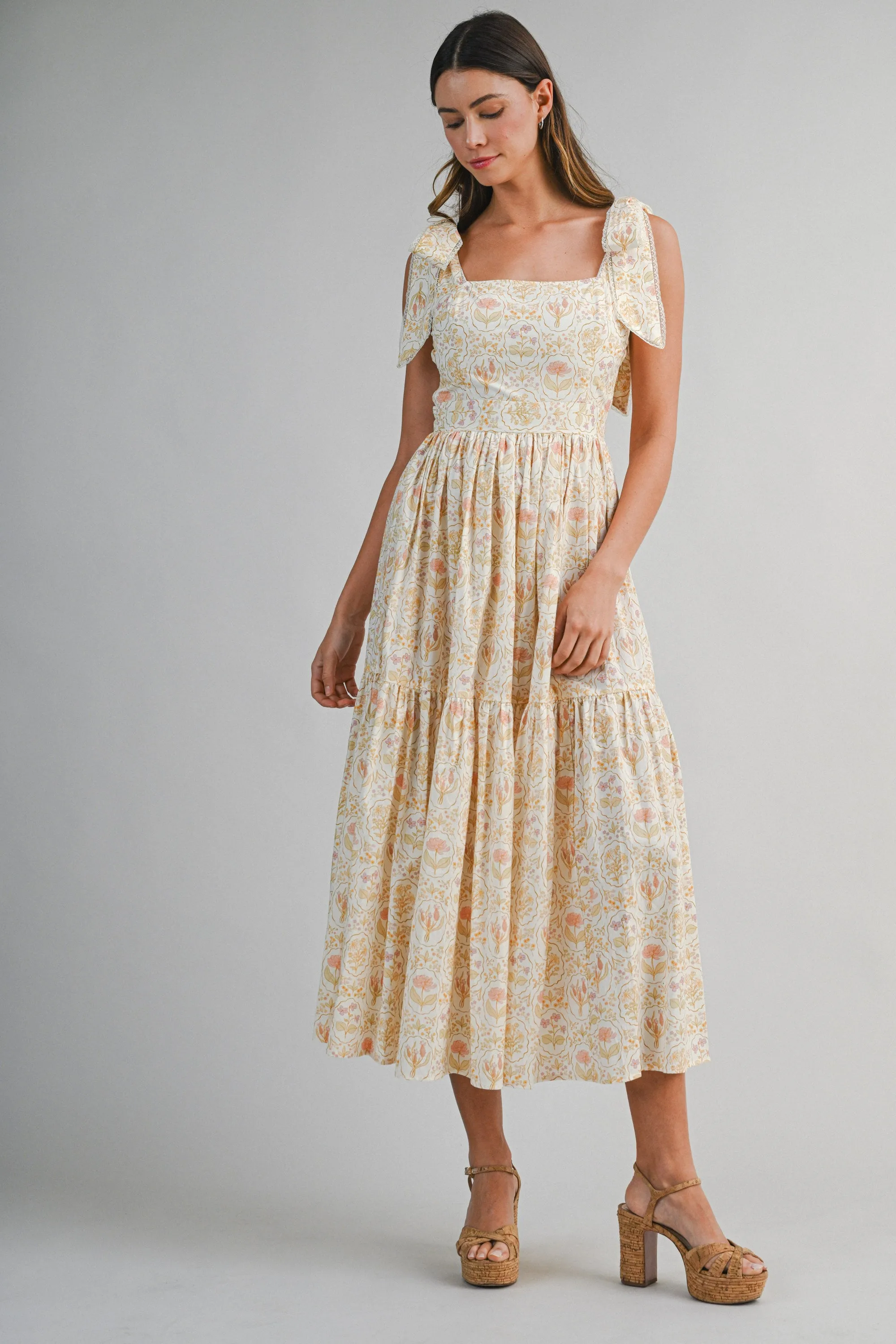 JULIET PRINTED SHOULDER TIE MIDI DRESS sold by MABLE product image thumbnail 2
