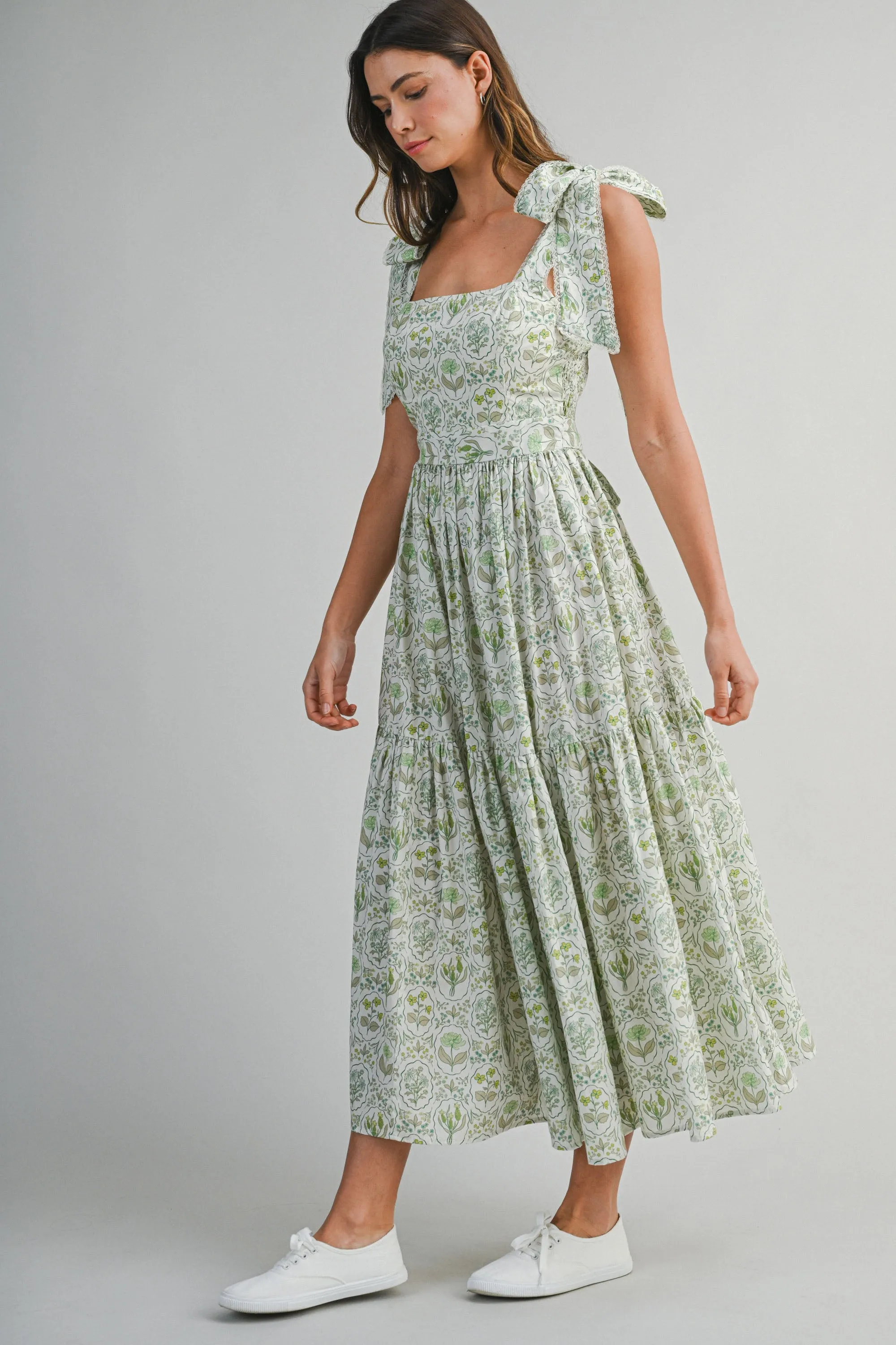 JULIET PRINTED SHOULDER TIE MIDI DRESS sold by MABLE product image thumbnail 3
