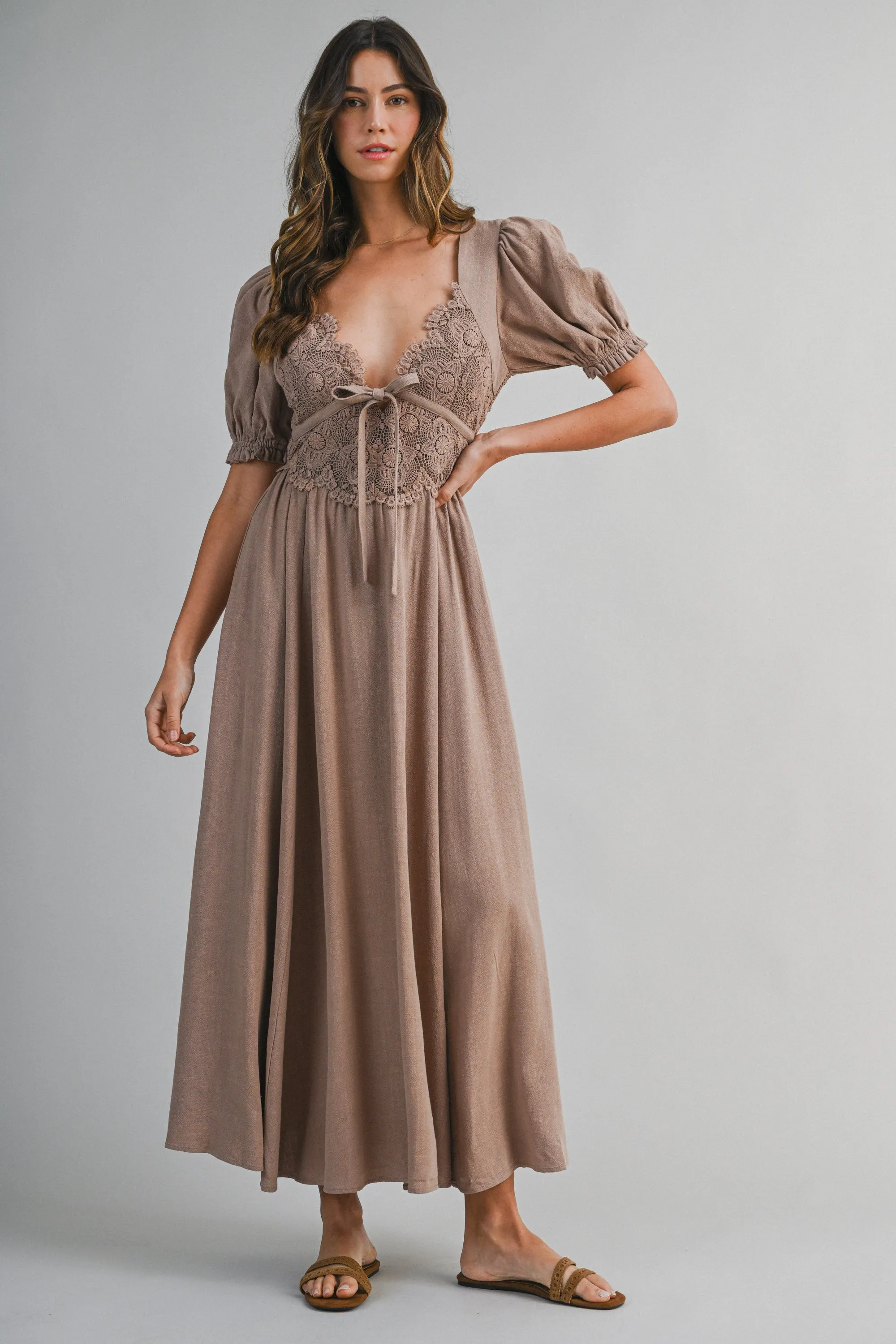 NOEMI LACE BODICE MIDI DRESS sold by MABLE