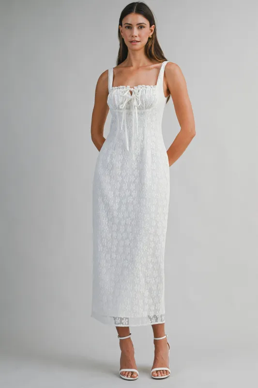 ZOYA LACE SLEEVELESS MIDI DRESS made by MABLE