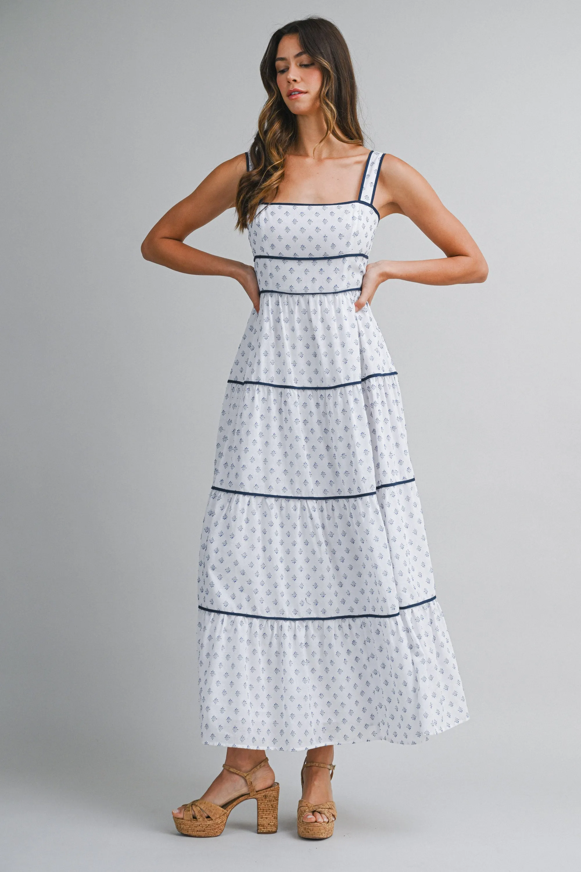 GISELLE CONTRAST PIPING TIERED MAXI DRESS sold by MABLE