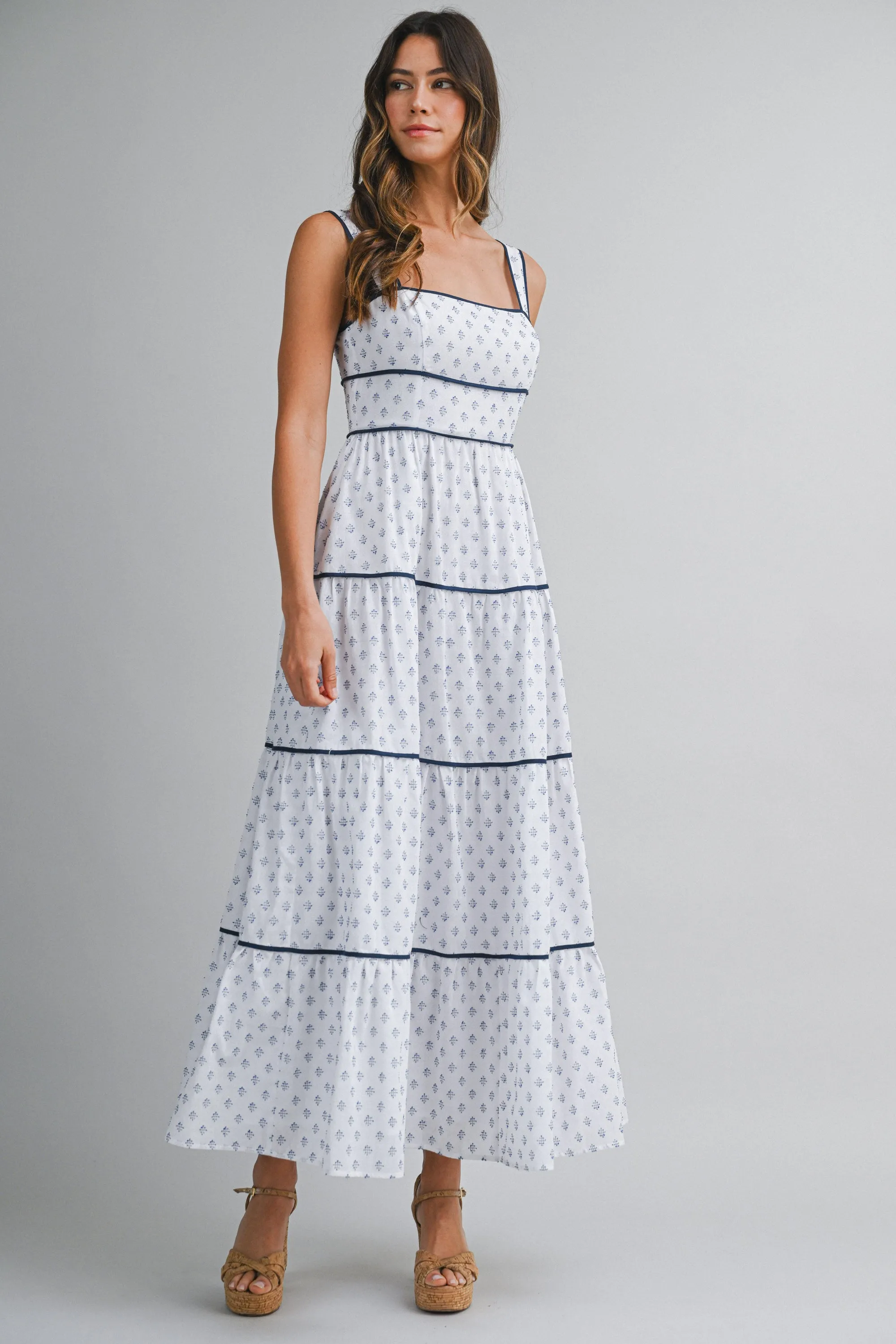 GISELLE CONTRAST PIPING TIERED MAXI DRESS sold by MABLE product image thumbnail 2