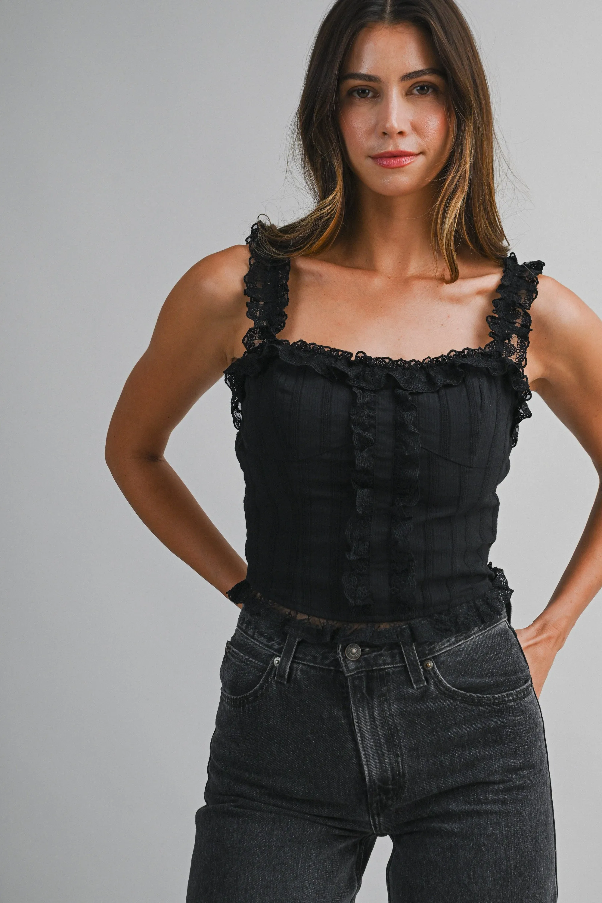 KATELYN LACE DETAIL STRAP TOP sold by MABLE