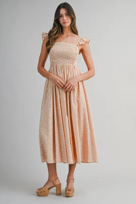 AVERI FLORAL EYELET LACE MIDI DRESS made by MABLE