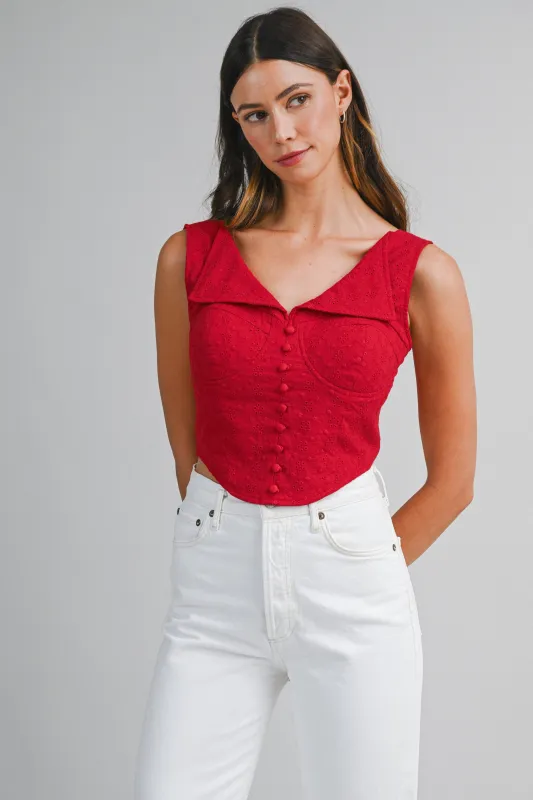 REESE EYELET CORSET LACE UP TOP made by MABLE