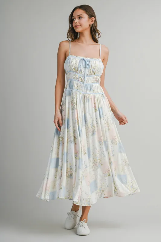 ALY PATCH WORK PRINTED MIDI DRESS made by MABLE