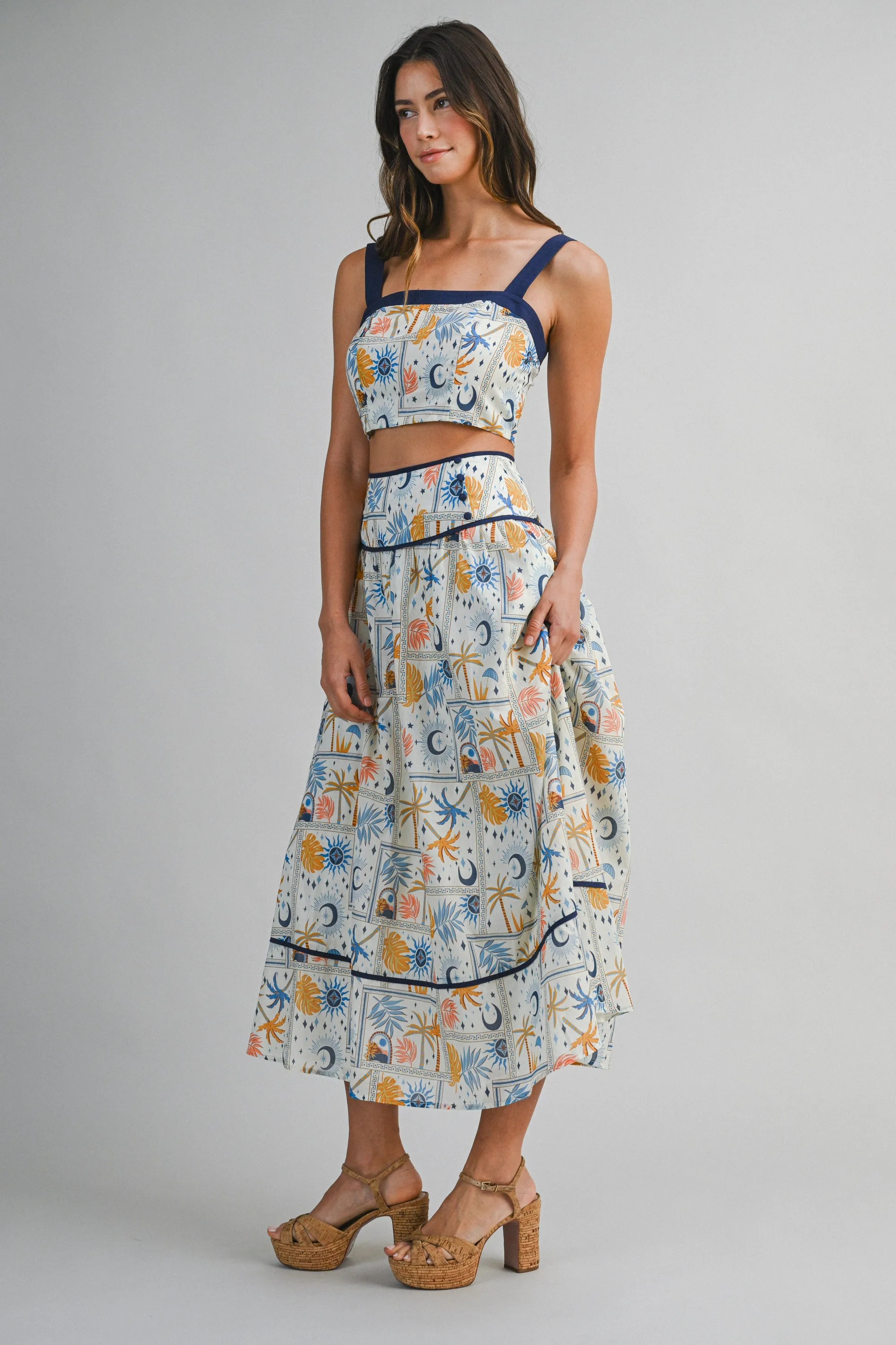 DEMI CONTRAST SQUARE NECK CROP TOP AND MINI SKIRT SET sold by MABLE product image thumbnail 2