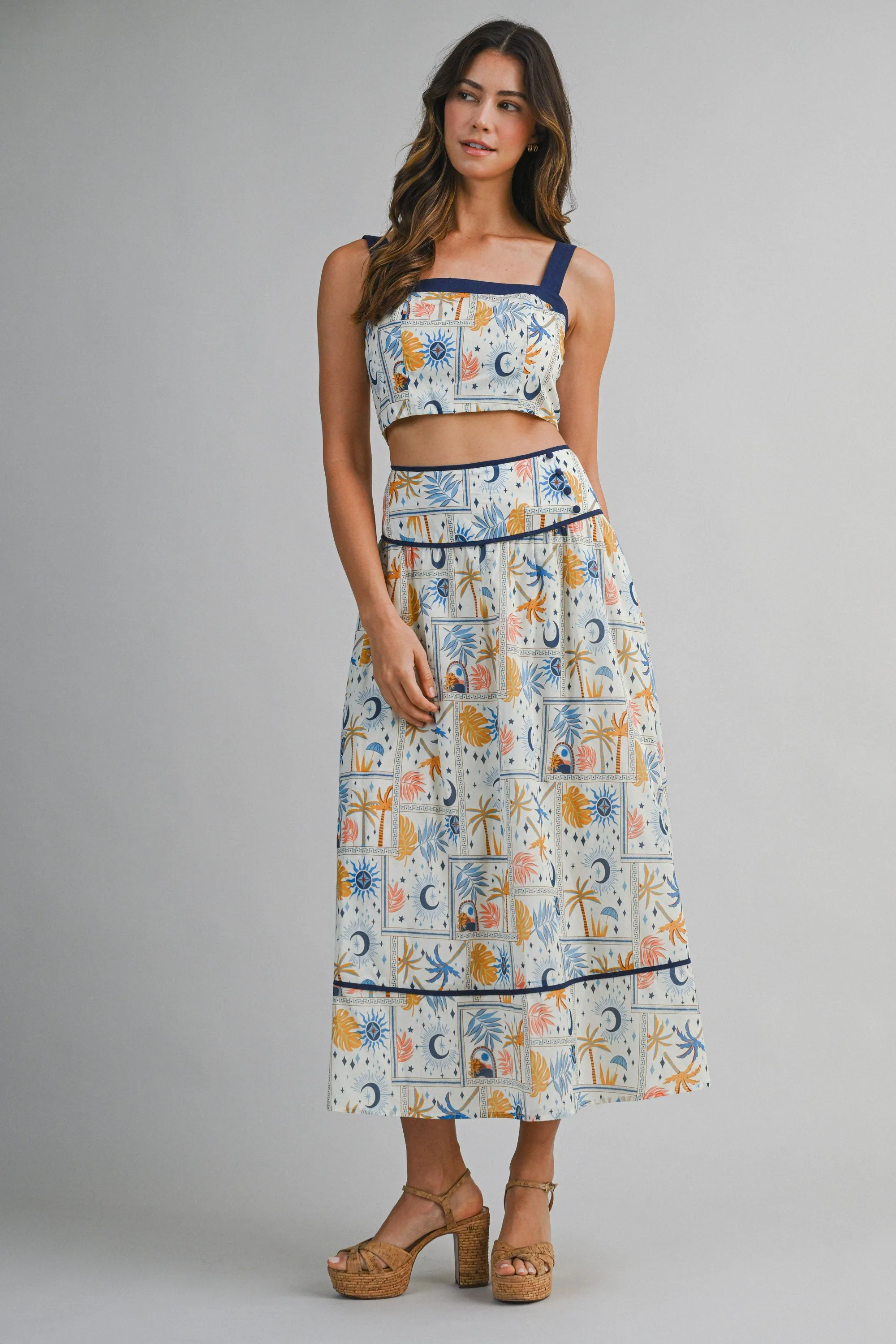 DEMI CONTRAST SQUARE NECK CROP TOP AND MINI SKIRT SET sold by MABLE