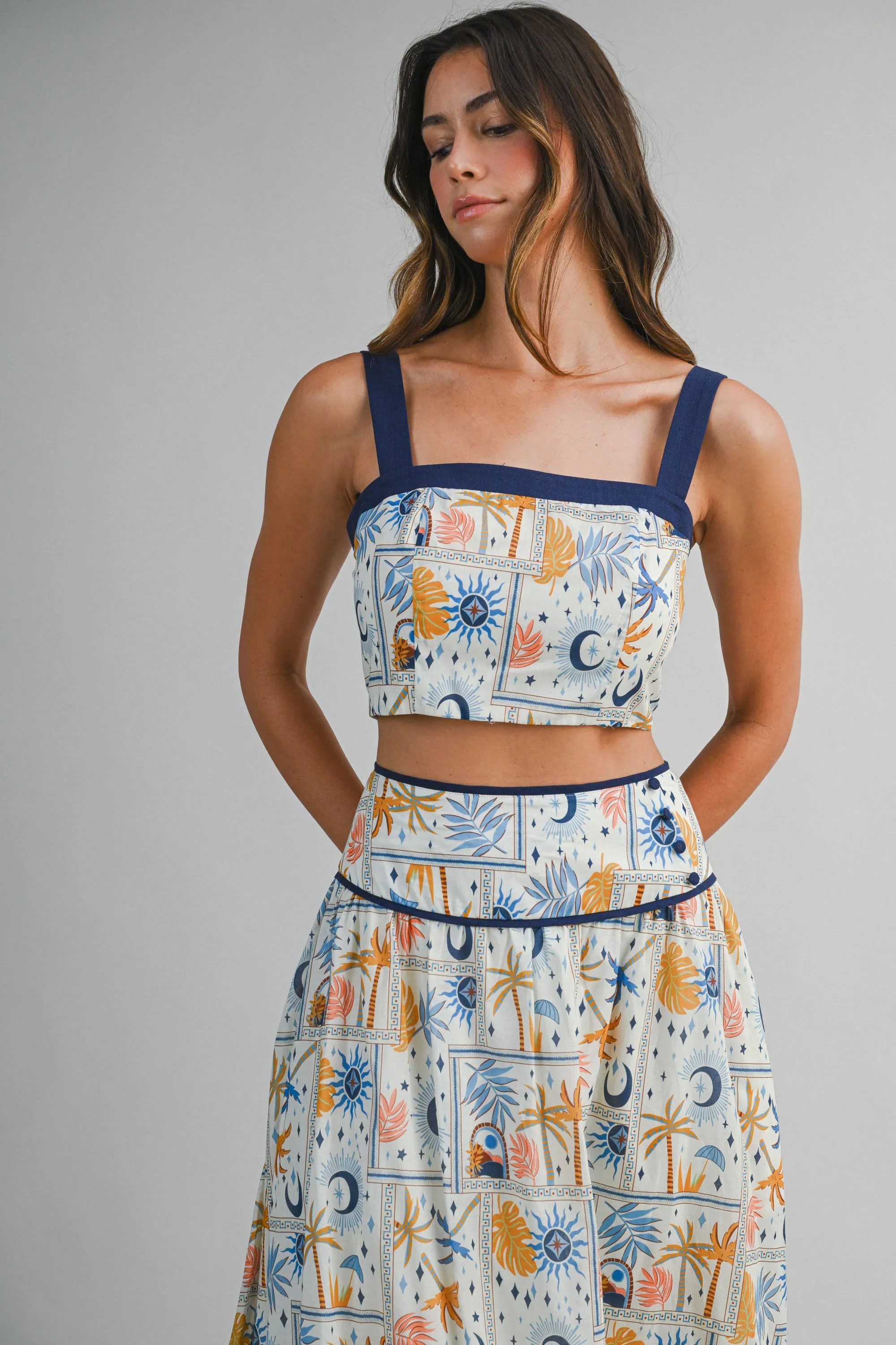 DEMI CONTRAST SQUARE NECK CROP TOP AND MINI SKIRT SET sold by MABLE product image thumbnail 4