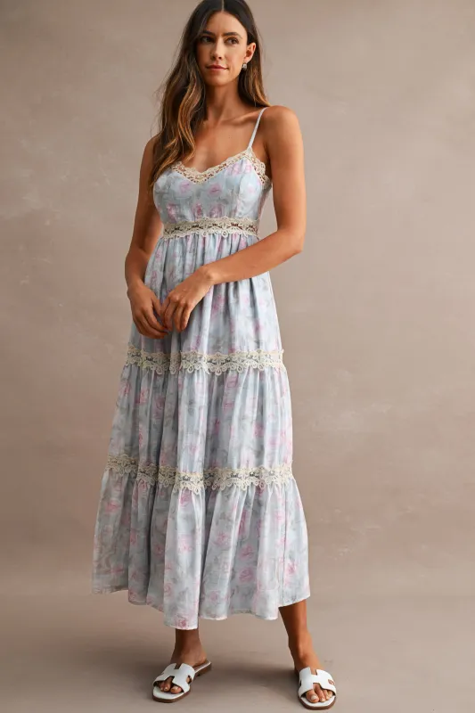 LANDRY FLORAL PRINTED TRIM MIDI DRESS made by MABLE
