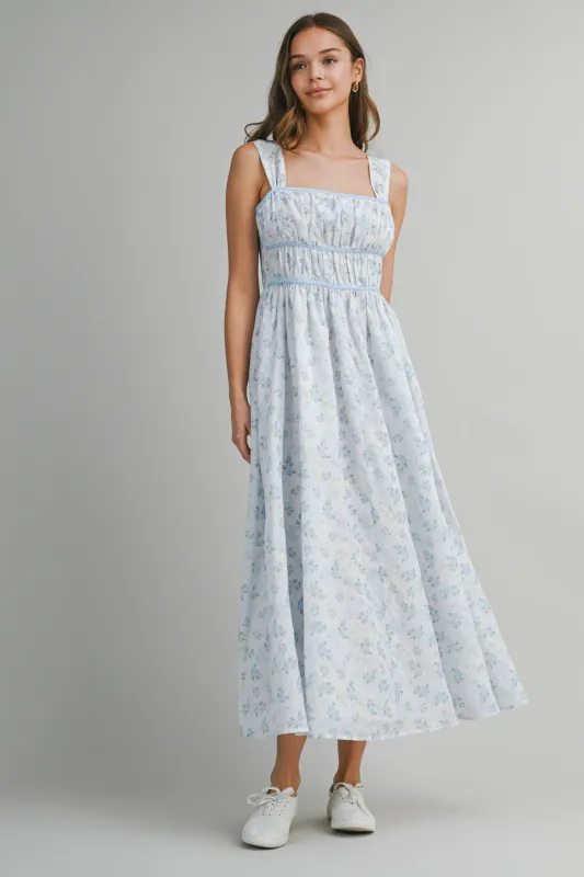 AVAYAH FLORAL PRINTED EMBROIDERY MIDI DRESS made by MABLE