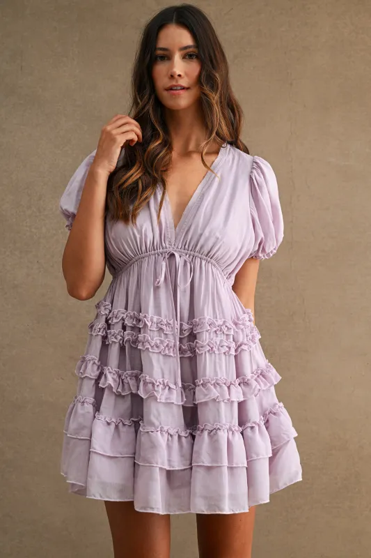 PHOEBE RUFFLE DETAIL V NECK MINI DRESS made by MABLE