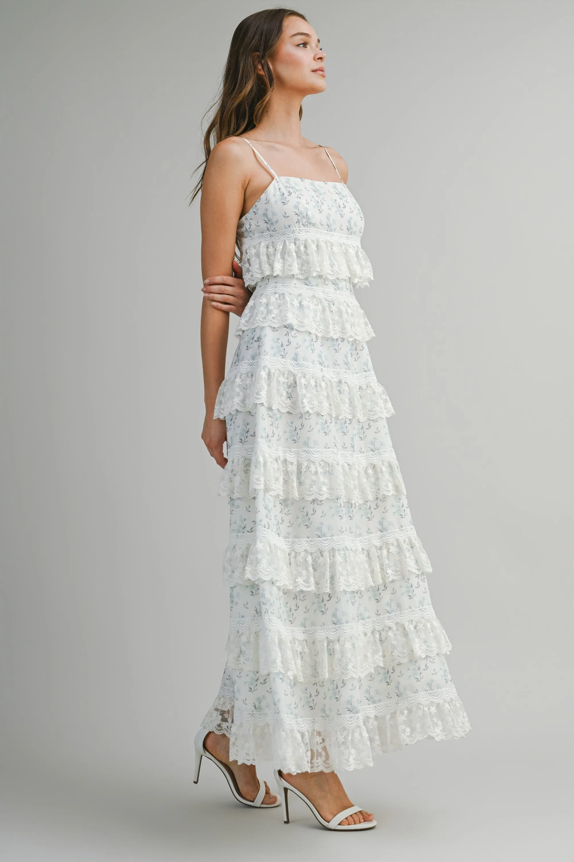 POPPY EMBROIDERED LACE RUFFLE MIDI DRESS sold by MABLE product image thumbnail 4