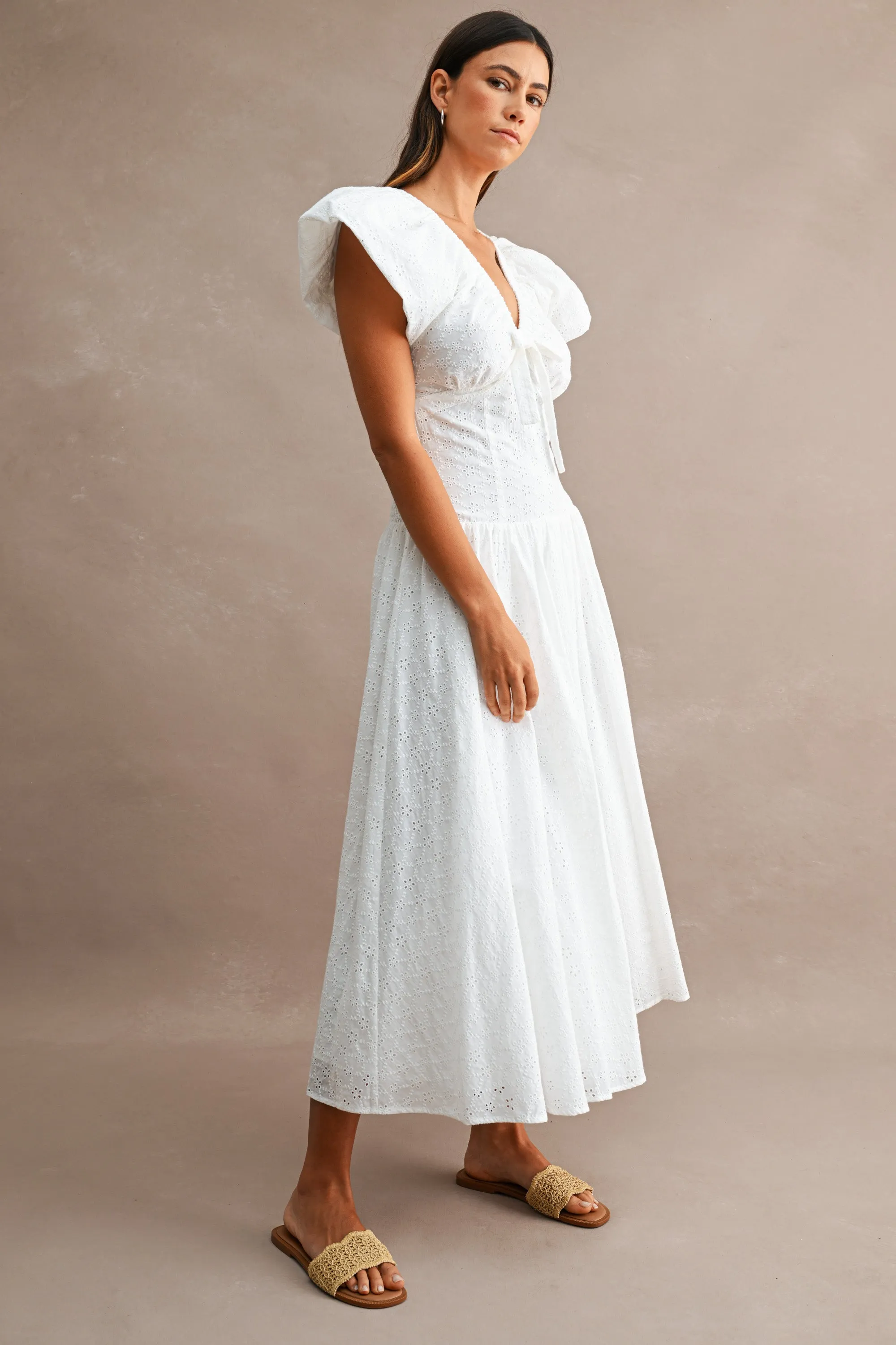 LESLIE EYELET PUFF SLEEVES MIDI DRESS sold by MABLE product image thumbnail 4