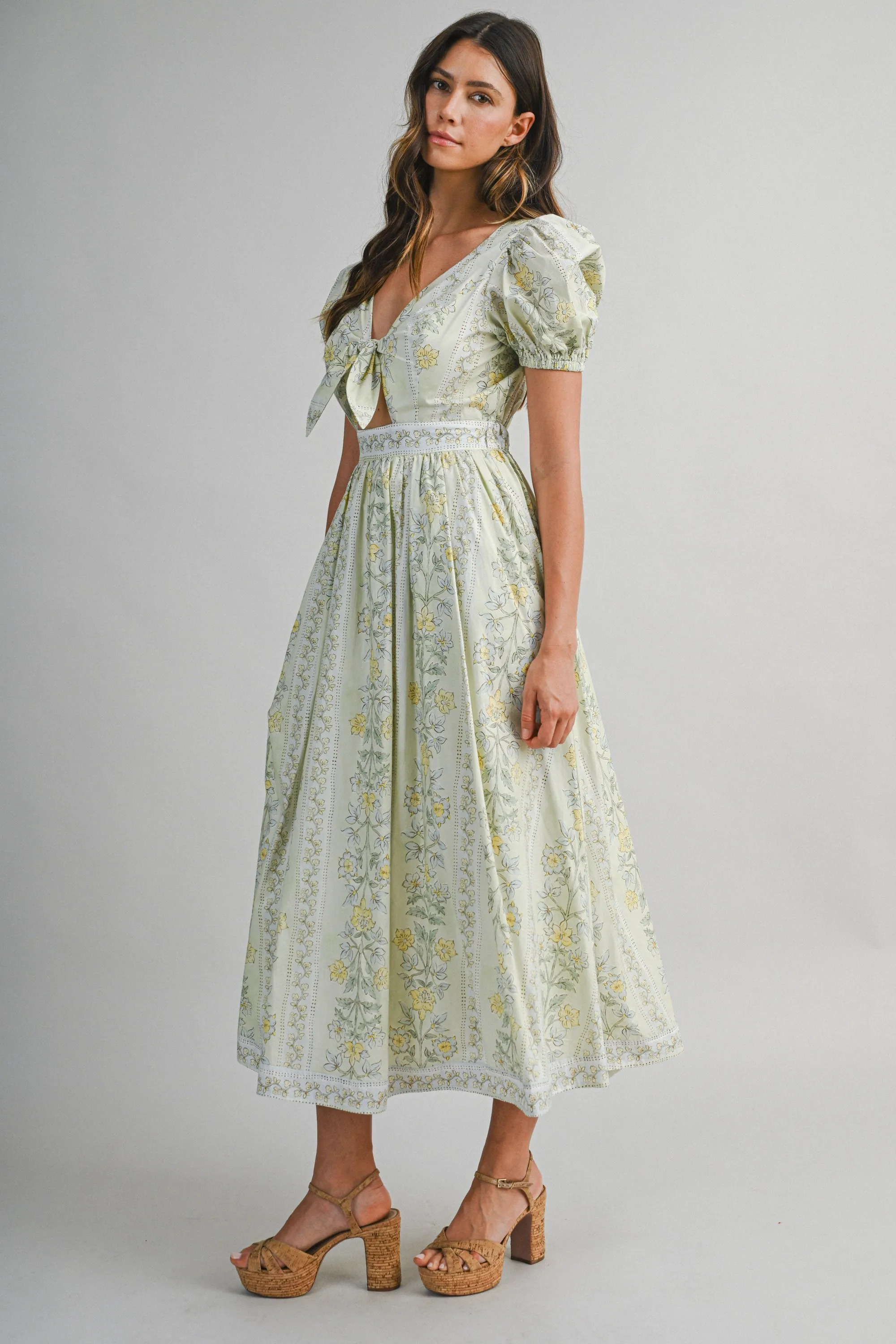 SOPHIA FLORAL PRINTED PUFF SLEEVES MIDI DRESS sold by MABLE product image thumbnail 2