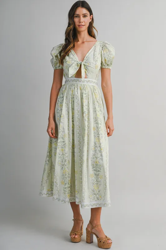 SOPHIA FLORAL PRINTED PUFF SLEEVES MIDI DRESS made by MABLE