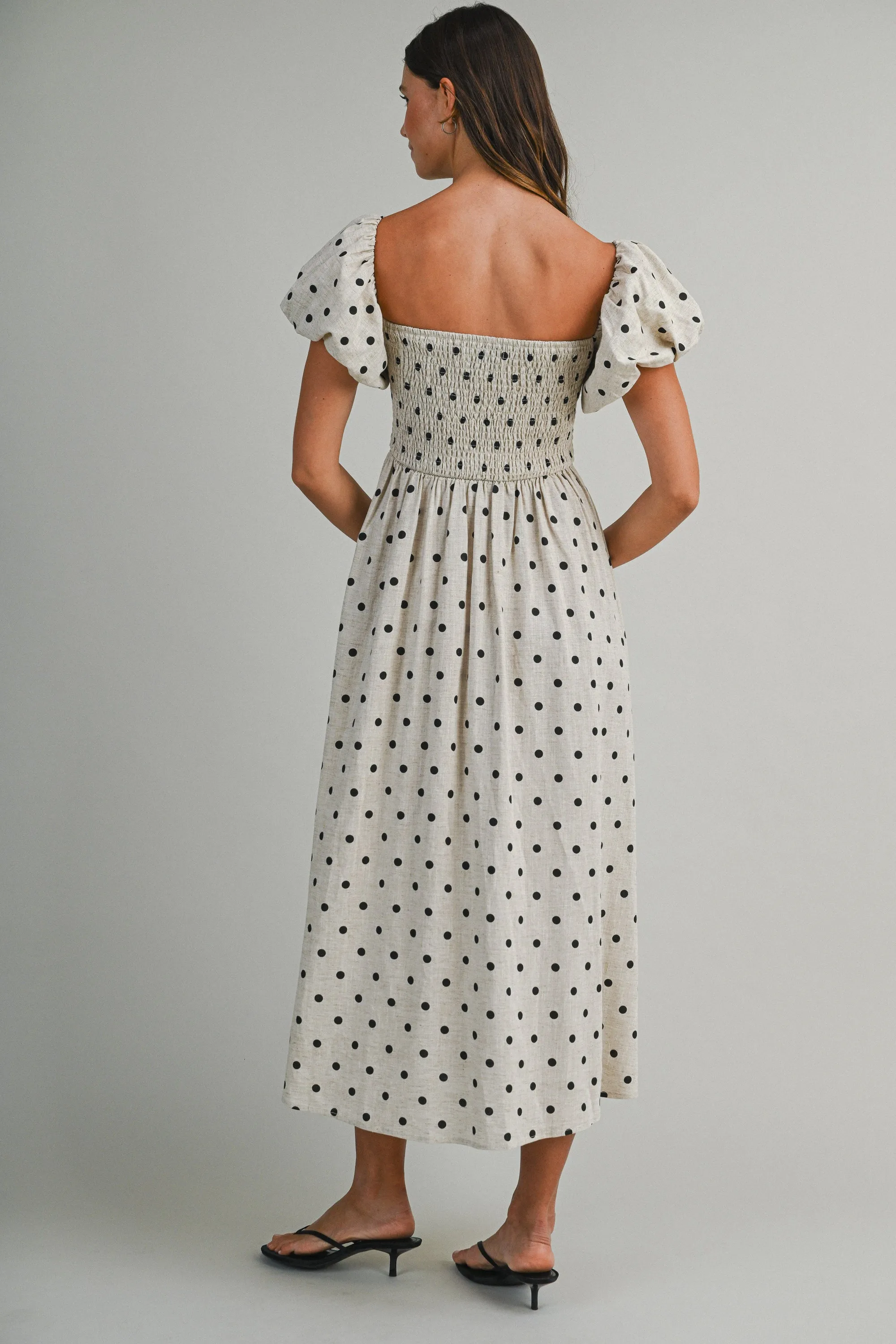 ARIJIN LINEN POLKA DOT OFF SHOULDER MIDI DRESS sold by MABLE product image thumbnail 4