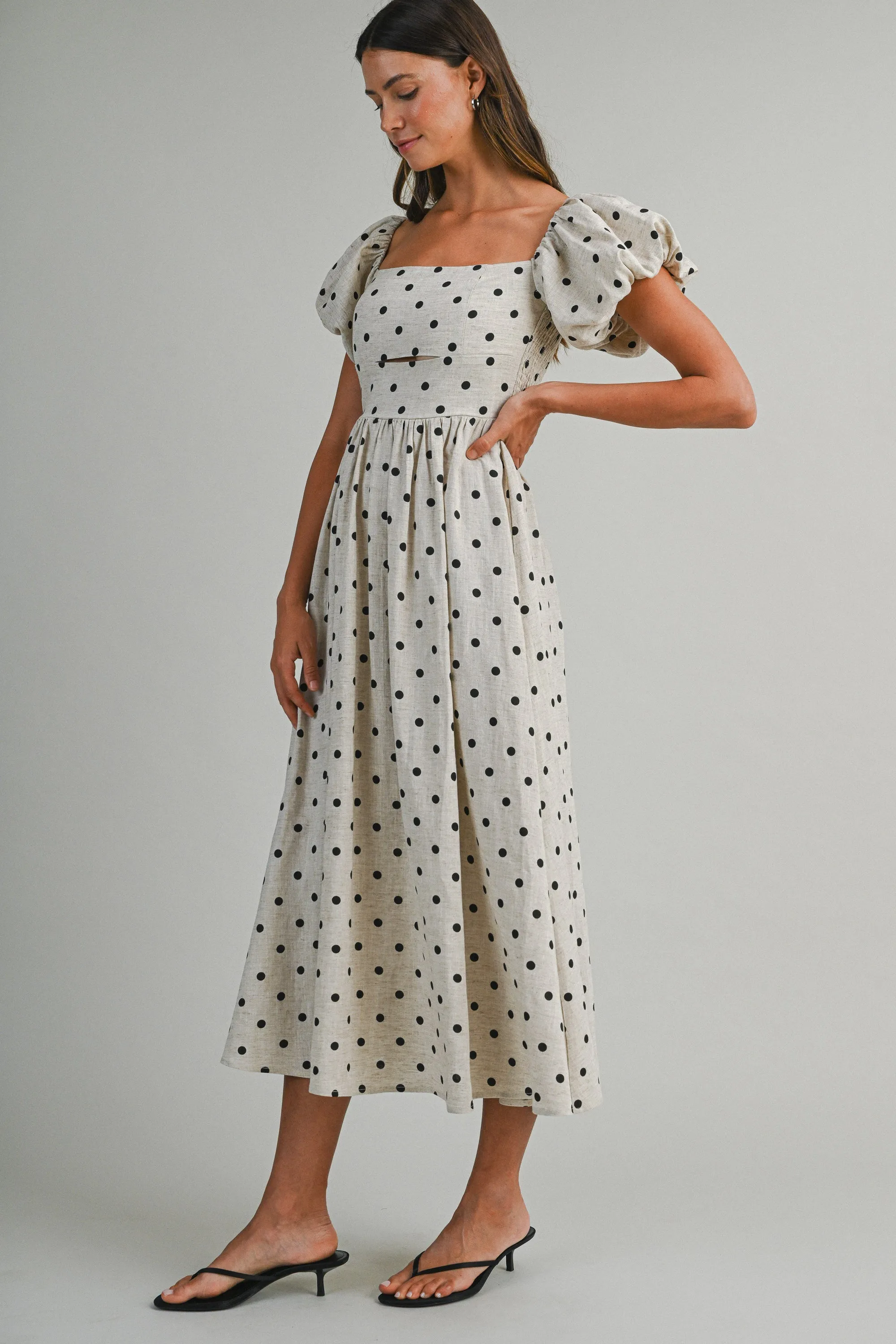 ARIJIN LINEN POLKA DOT OFF SHOULDER MIDI DRESS sold by MABLE product image thumbnail 3