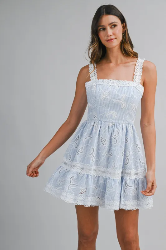 LALORA STRIPED CUT OUT EMBROIDERED MINI DRESS made by MABLE