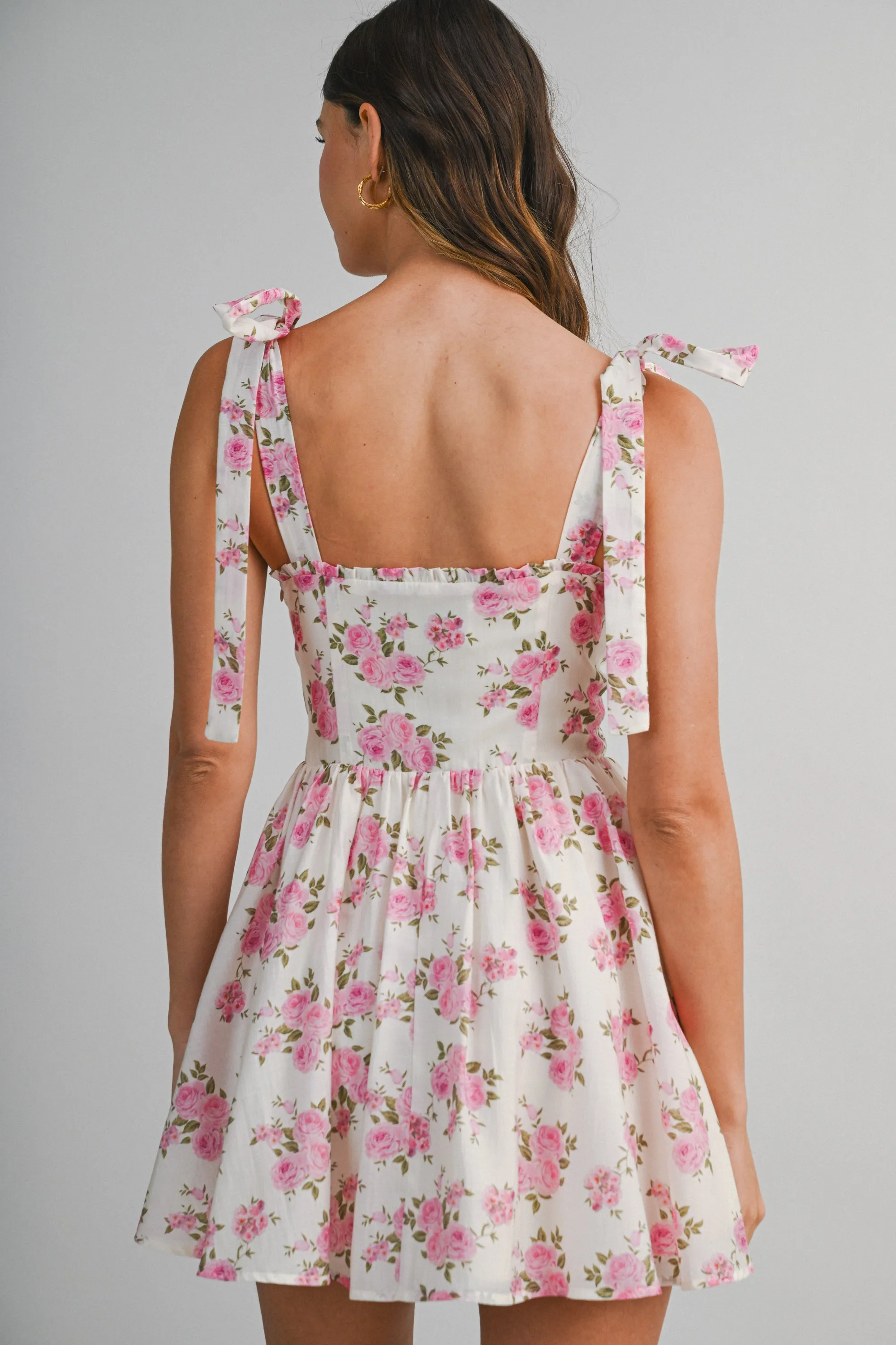 LOGAN FLORAL PRINTED TIE SHOULDER MINI DRESS sold by MABLE product image thumbnail 4