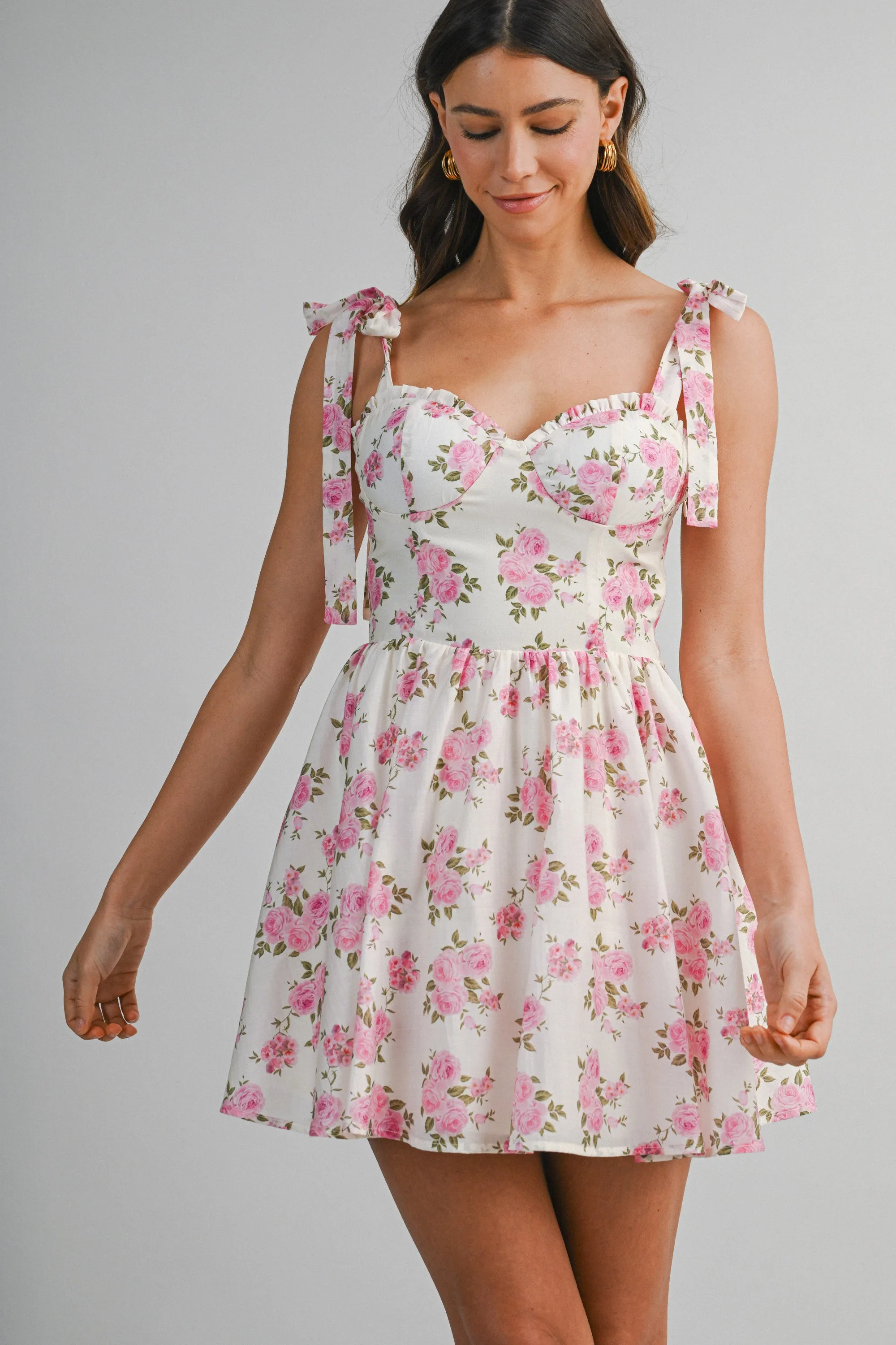 LOGAN FLORAL PRINTED TIE SHOULDER MINI DRESS sold by MABLE product image thumbnail 2