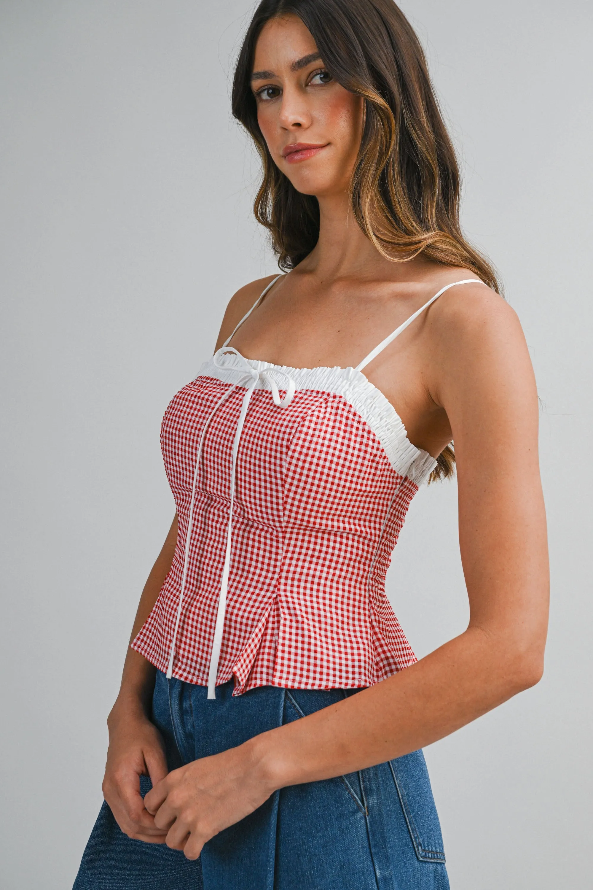 AVALON GINGHAM PLAID CONTRAST PEPLUM TOP sold by MABLE product image thumbnail 2