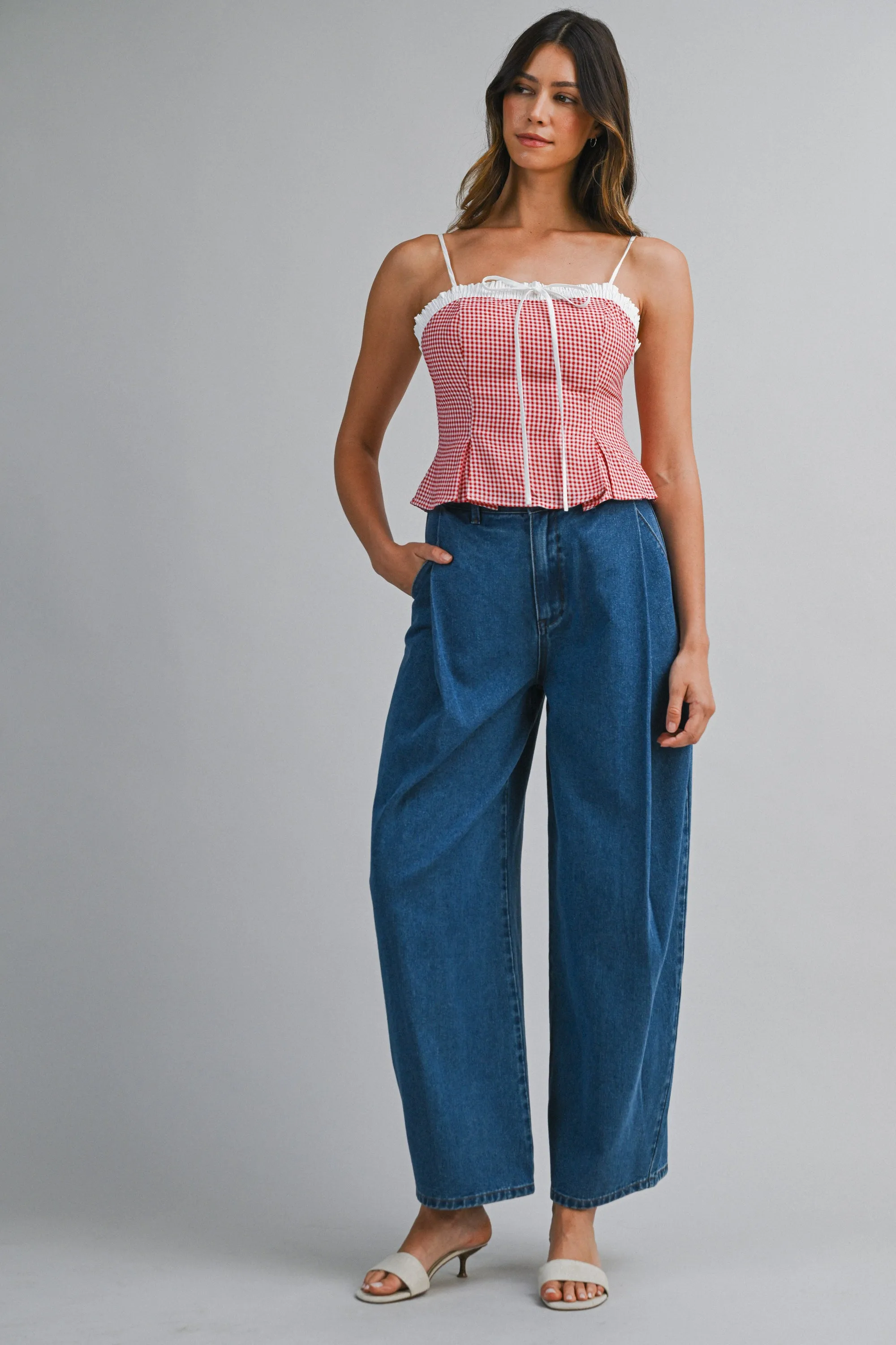 AVALON GINGHAM PLAID CONTRAST PEPLUM TOP sold by MABLE product image thumbnail 4