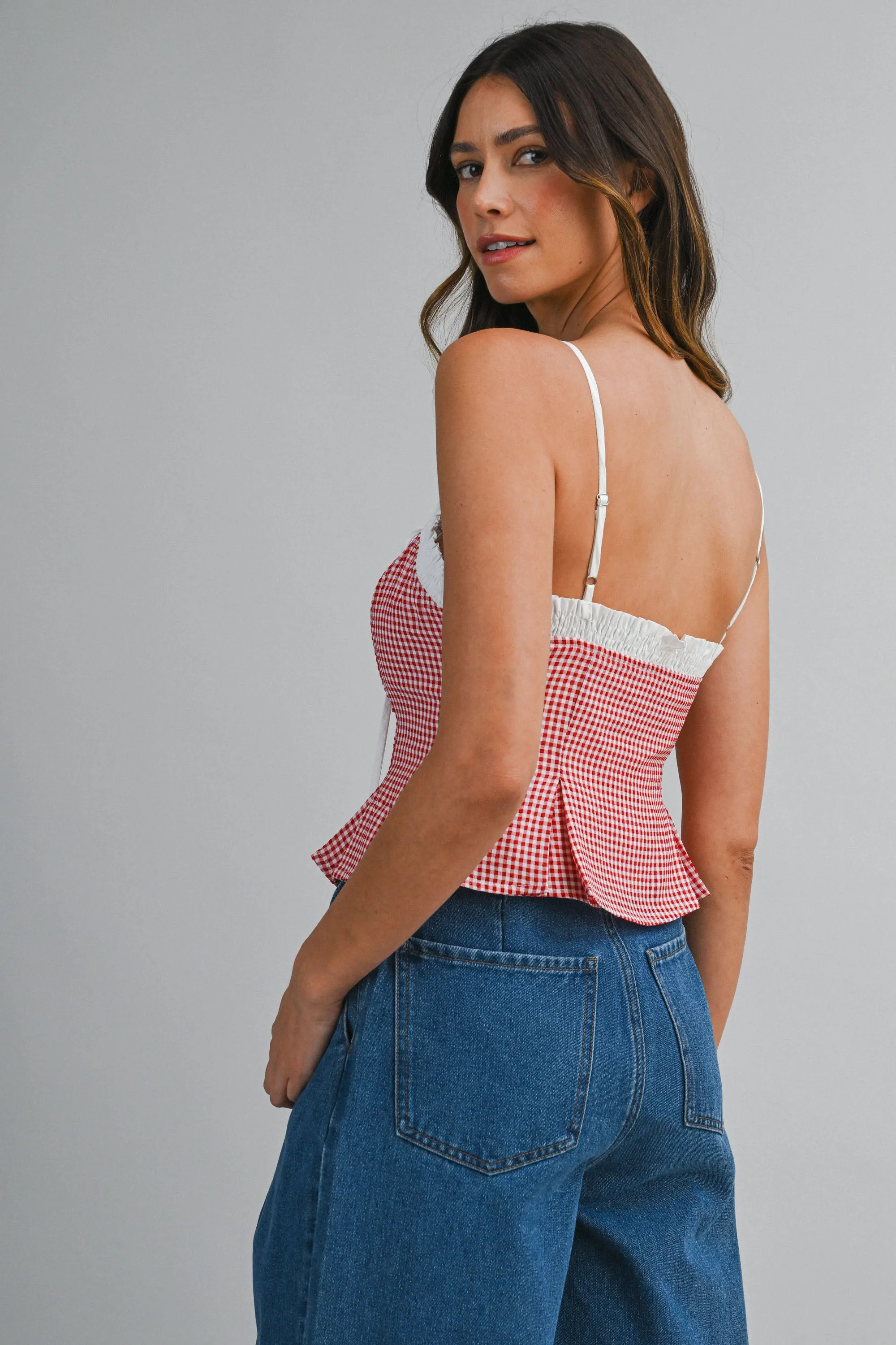 AVALON GINGHAM PLAID CONTRAST PEPLUM TOP sold by MABLE product image thumbnail 3