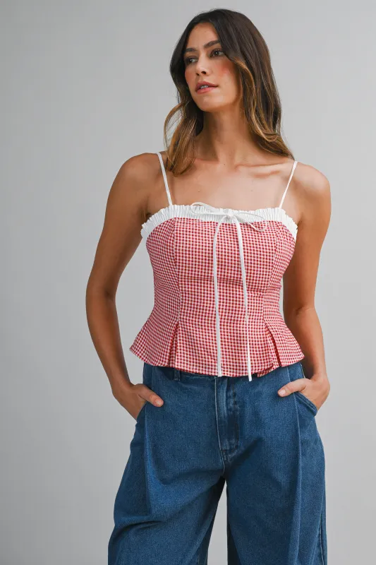 AVALON GINGHAM PLAID CONTRAST PEPLUM TOP made by MABLE