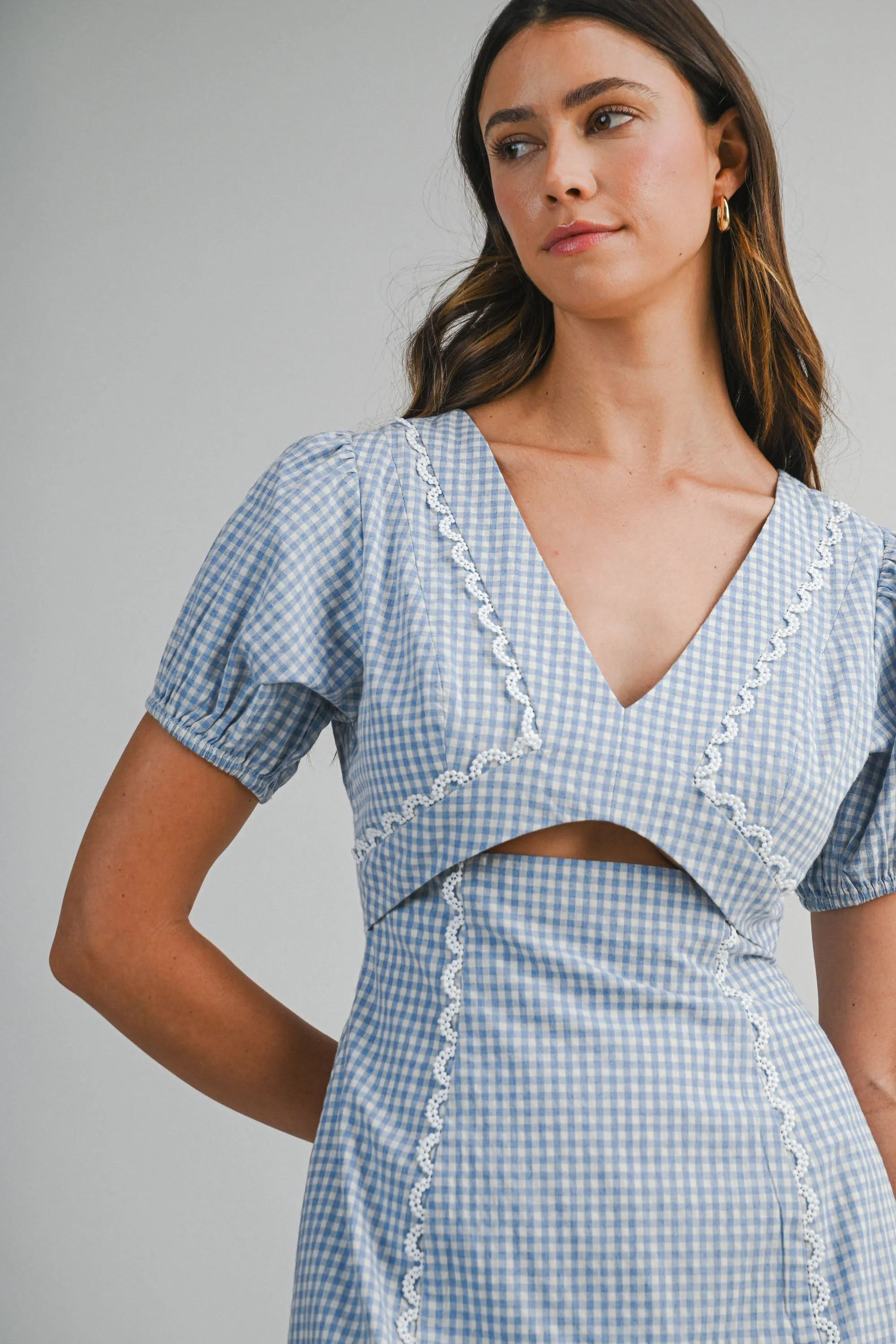 LILLIANNA GINGHAM TRIM DETAILED MINI DRESS sold by MABLE product image thumbnail 5