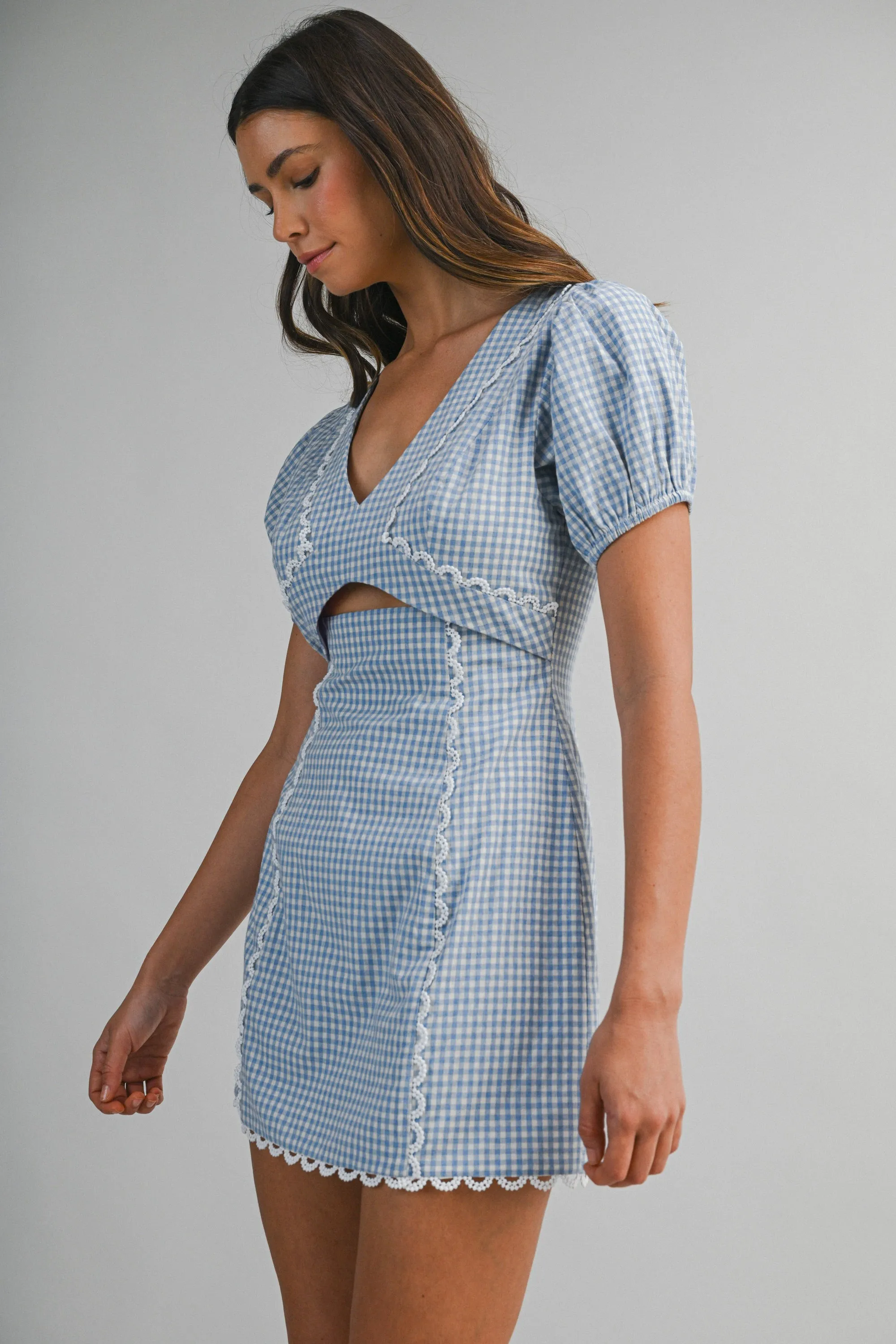 LILLIANNA GINGHAM TRIM DETAILED MINI DRESS sold by MABLE product image thumbnail 2