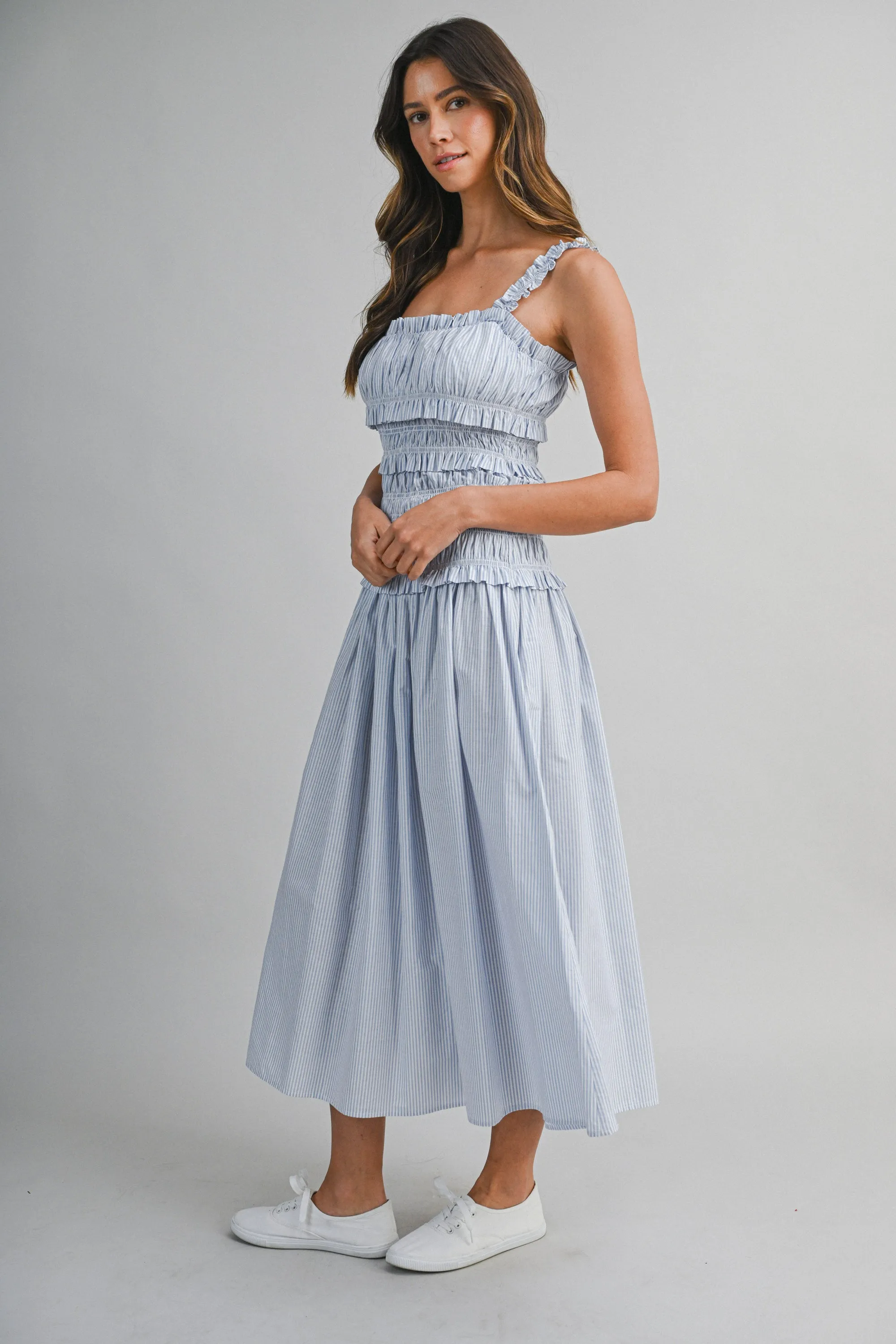 AIDA PIN STRIPE RUCHED BOCIDE MIDI DRESS sold by MABLE product image thumbnail 2