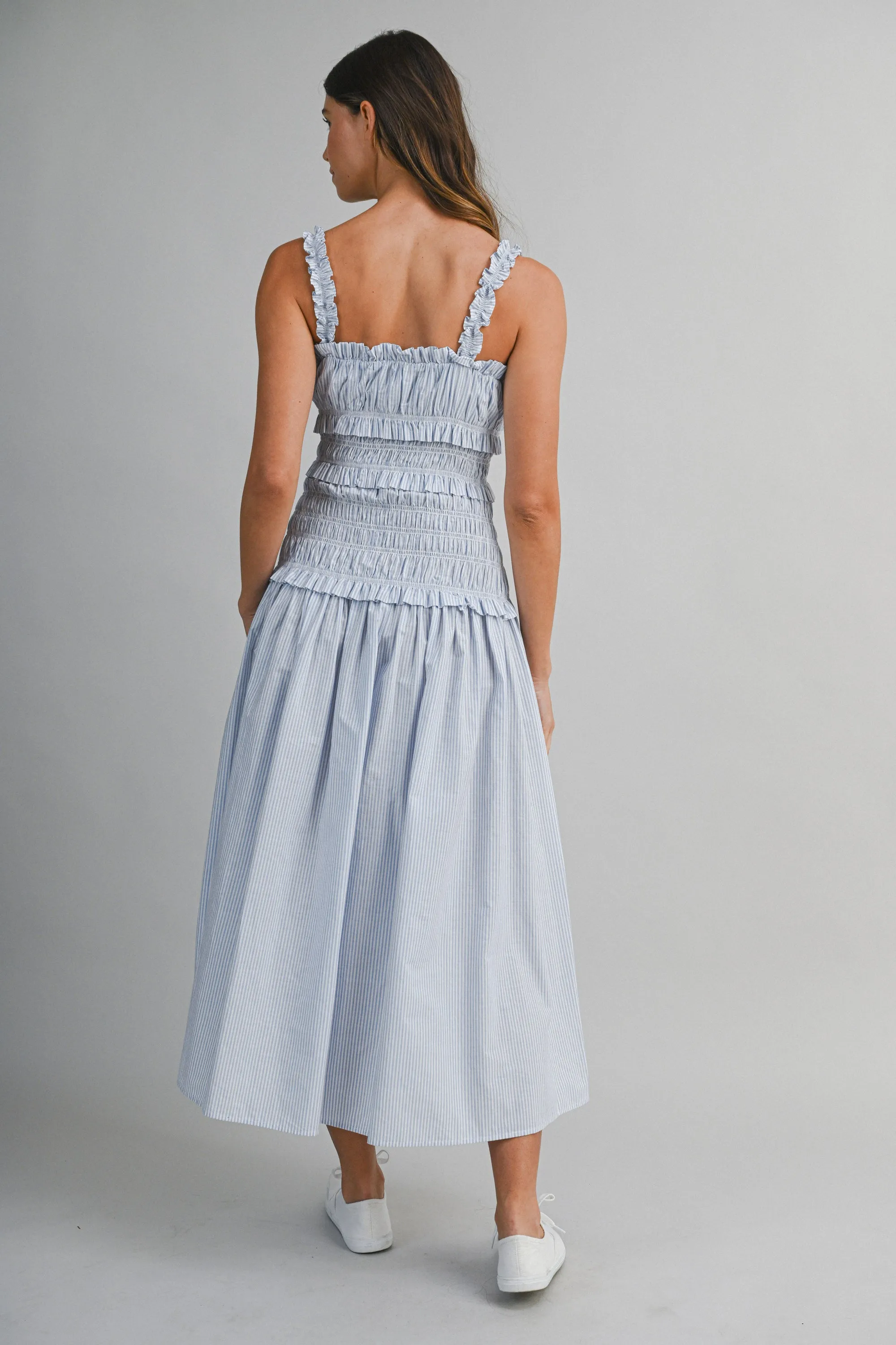 AIDA PIN STRIPE RUCHED BOCIDE MIDI DRESS sold by MABLE product image thumbnail 4