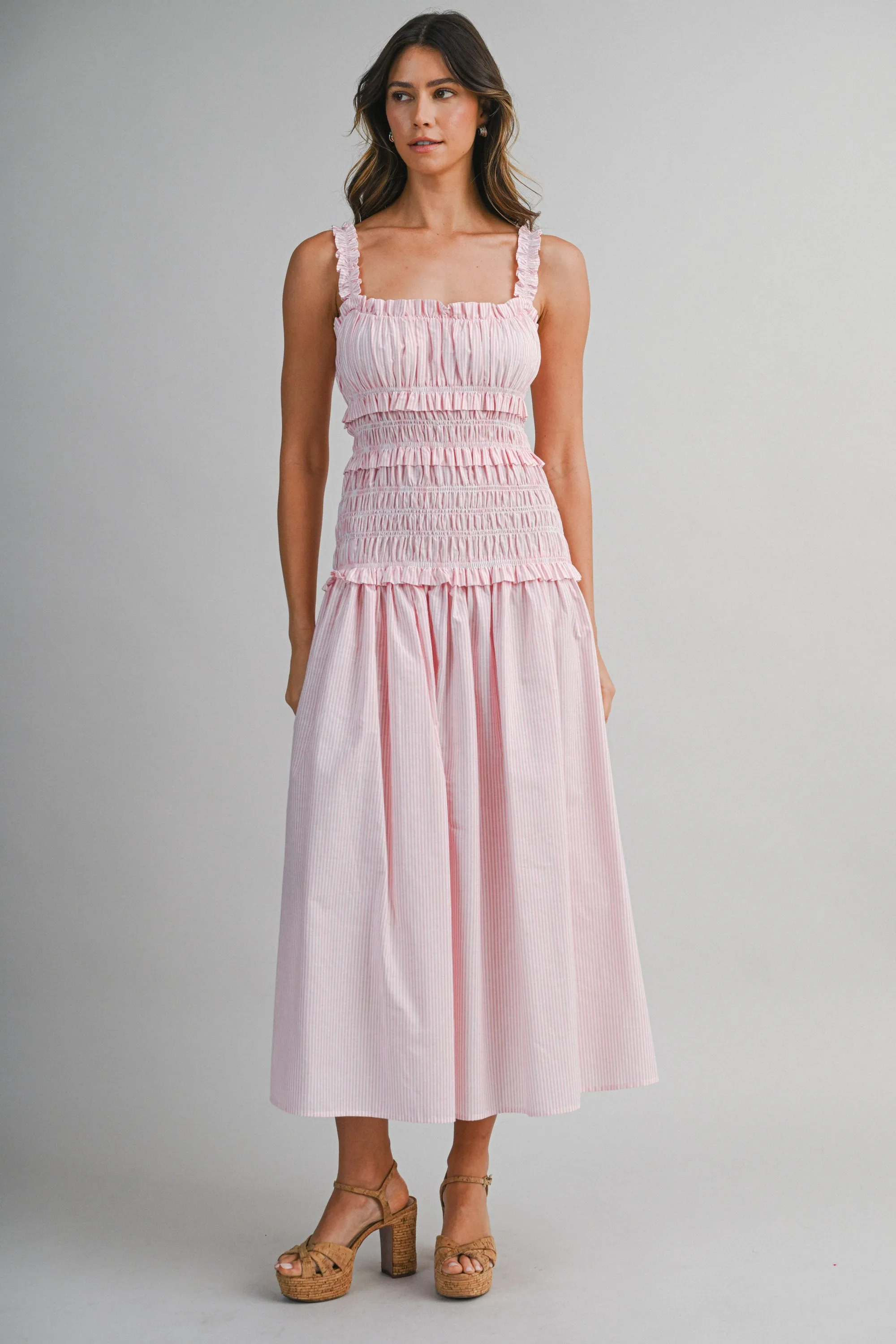 AIDA PIN STRIPE RUCHED BOCIDE MIDI DRESS sold by MABLE product image thumbnail 5