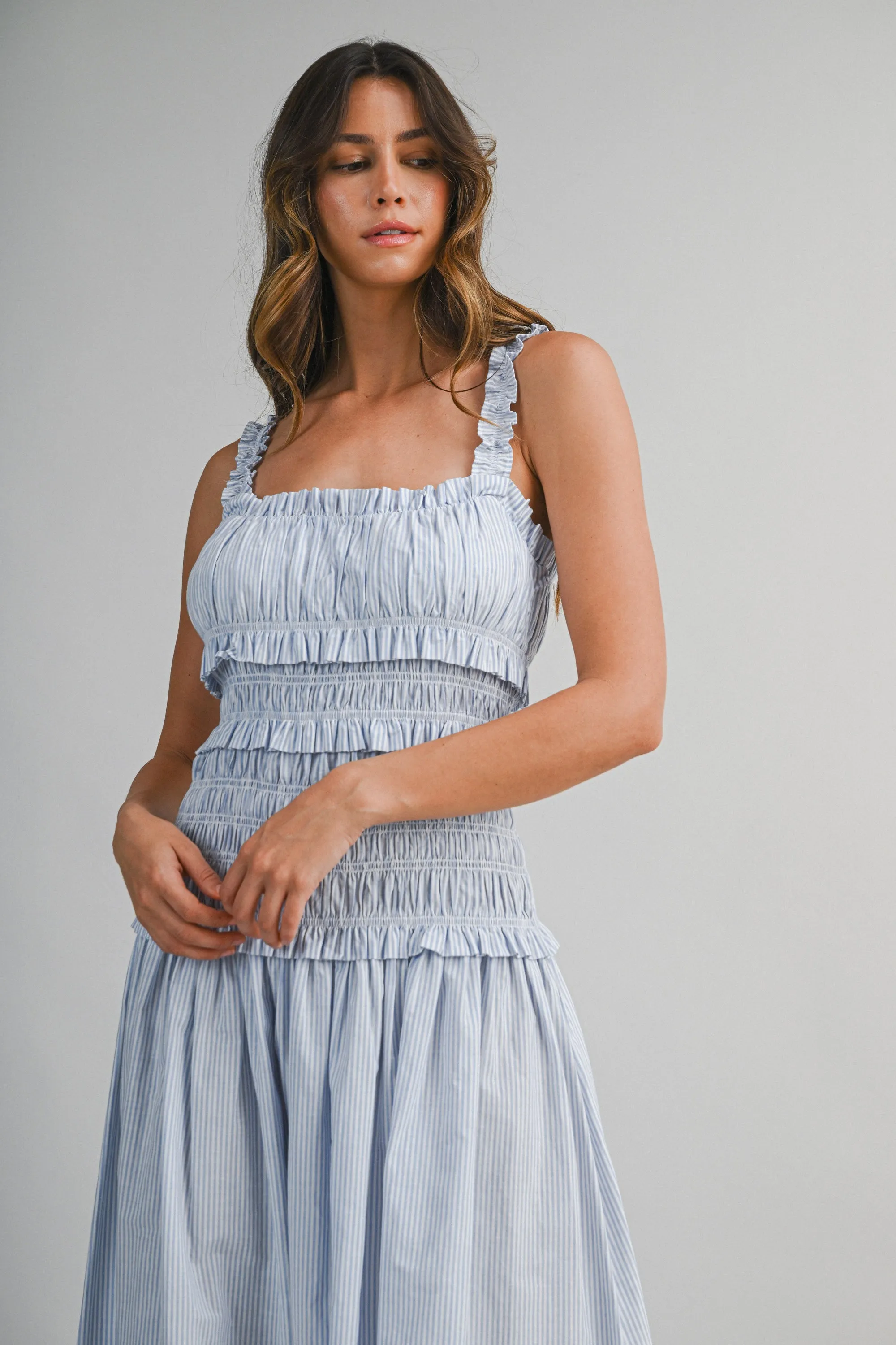 AIDA PIN STRIPE RUCHED BOCIDE MIDI DRESS sold by MABLE product image thumbnail 3