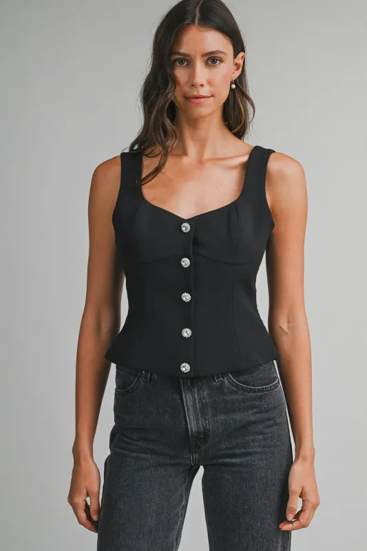 KORI JEWEL BUTTON BUSTIER CREPE TOP made by MABLE