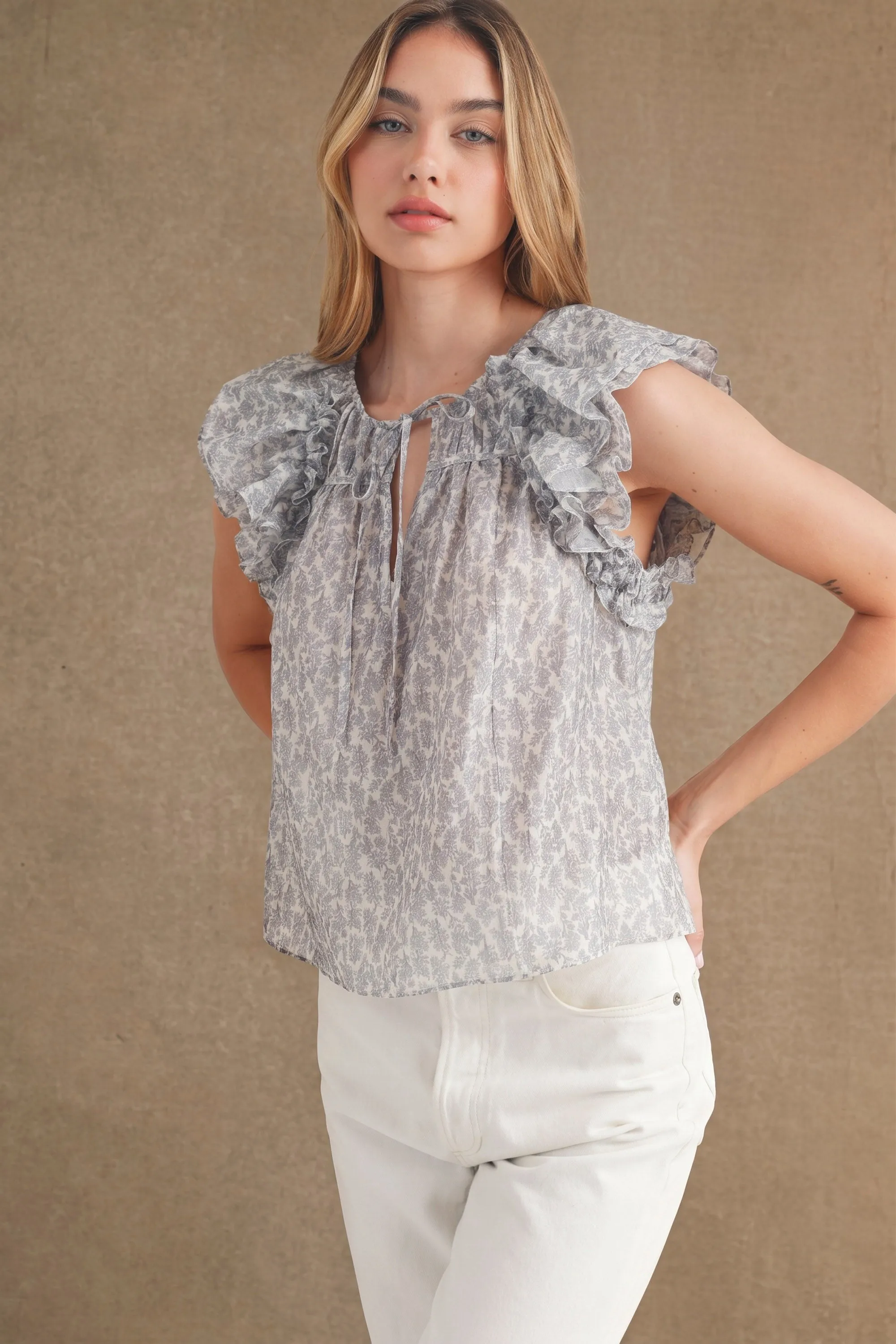 JANELLE DITZY FLORAL PRINT RUFFLE SLEEVE TOP sold by MABLE product image thumbnail 2