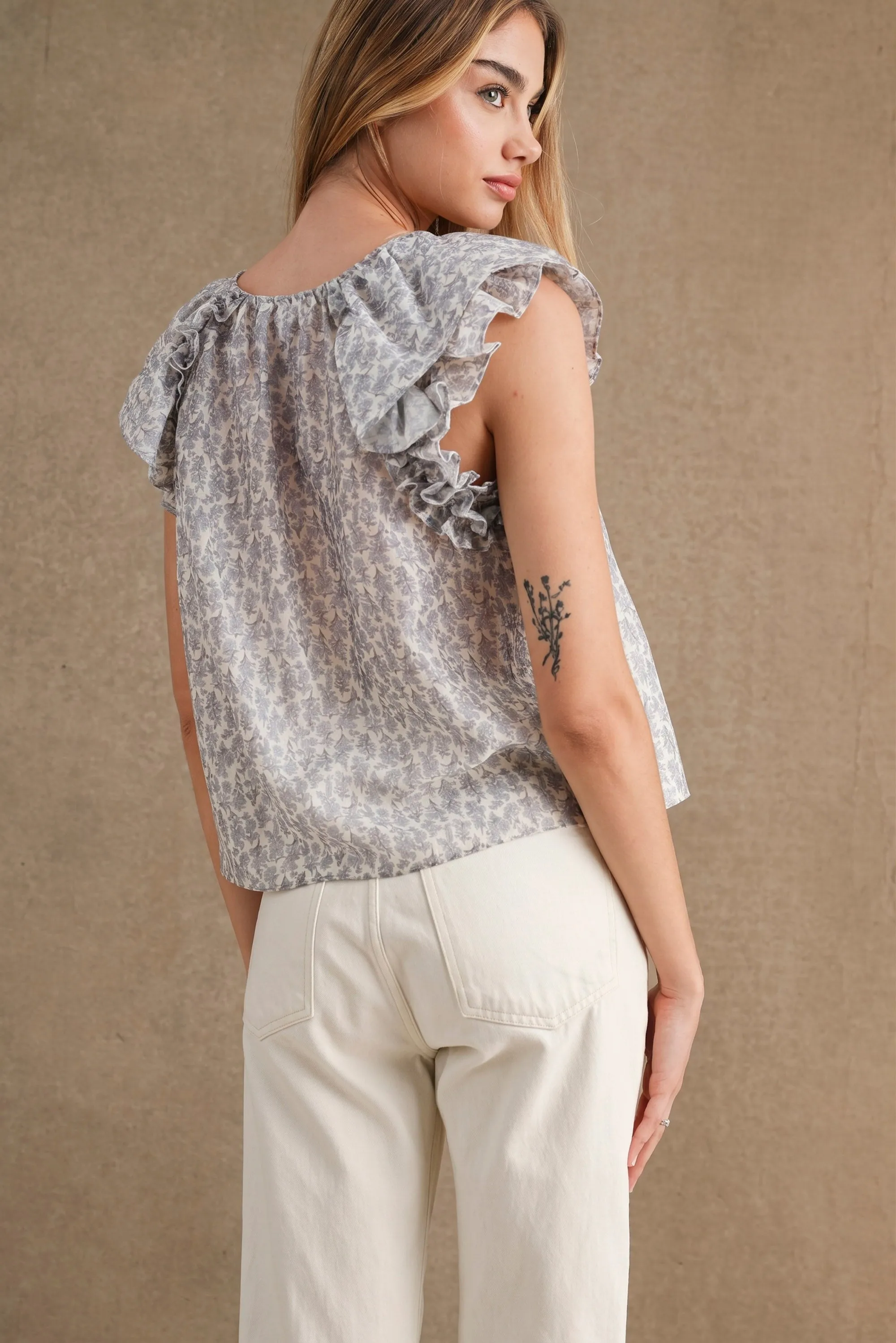JANELLE DITZY FLORAL PRINT RUFFLE SLEEVE TOP sold by MABLE product image thumbnail 3