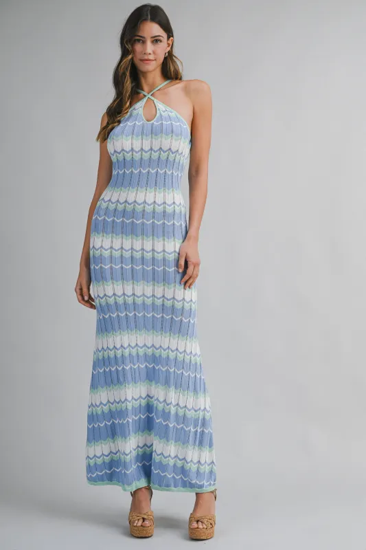 ELISA KNITTED ZIG ZAG STRIPE MIDI DRESS made by MABLE