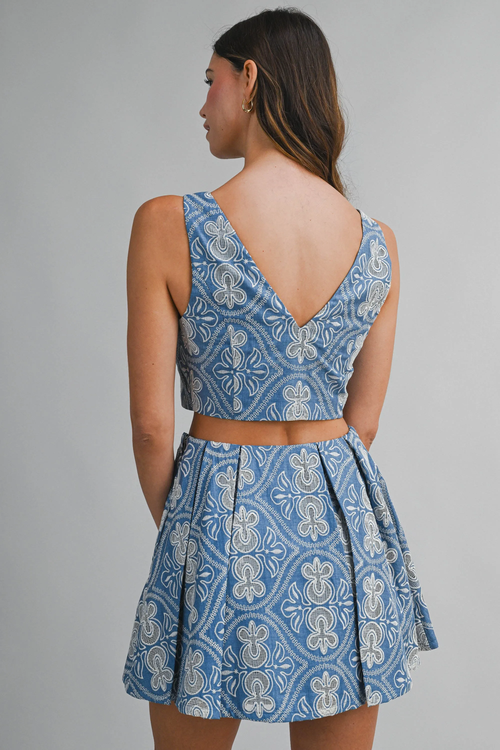 JEMMA EMBROIDERED CROP VEST AND SKIRT SET sold by MABLE product image thumbnail 3